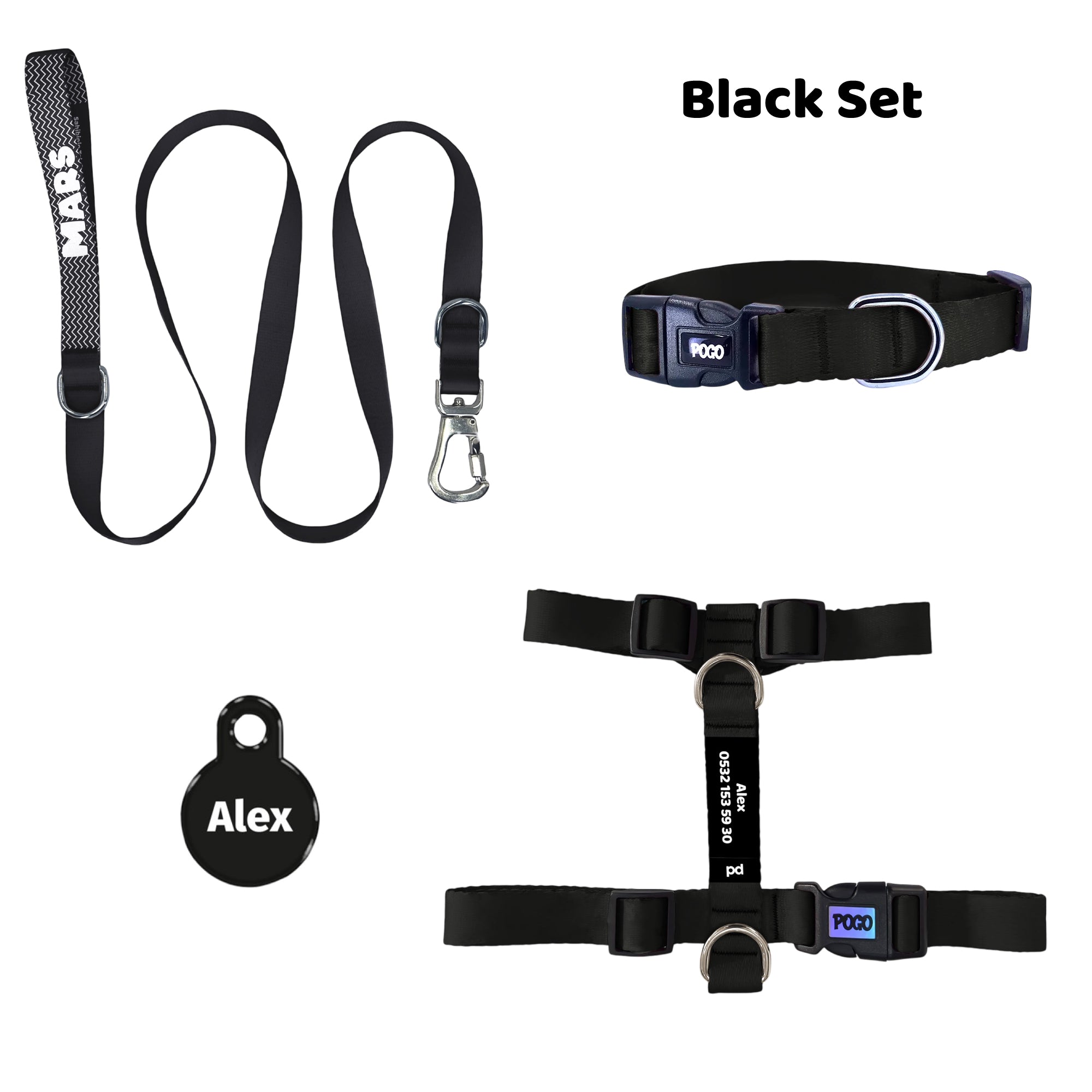 Black | Tasma ve Künye Seti - Evcil hayvanlar için mükemmel bir ürün.