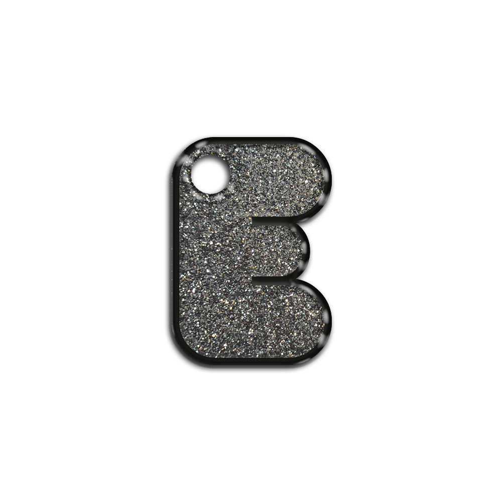 E Harfi Rounded Gri Glitter | İsimlik