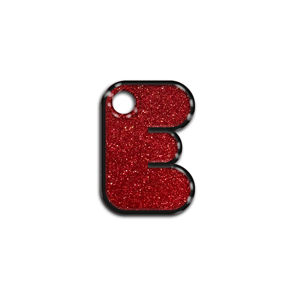 E Harfi Rounded Red Glitter | İsimlik