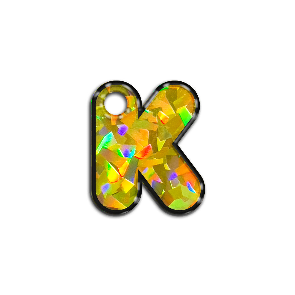 K Harfi Rounded Sarı Holo | İsimlik