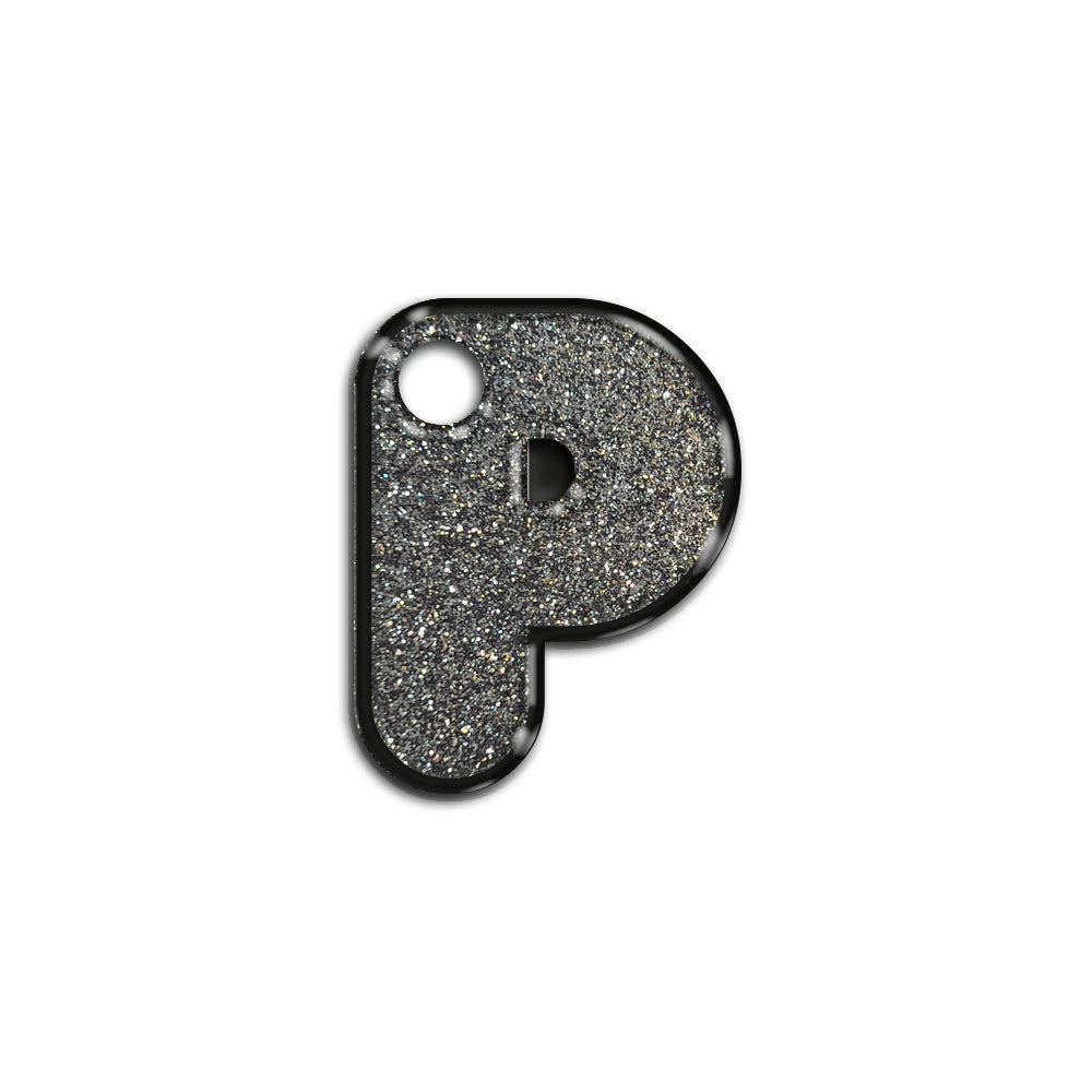 P Harfi Rounded Gri Glitter | İsimlik