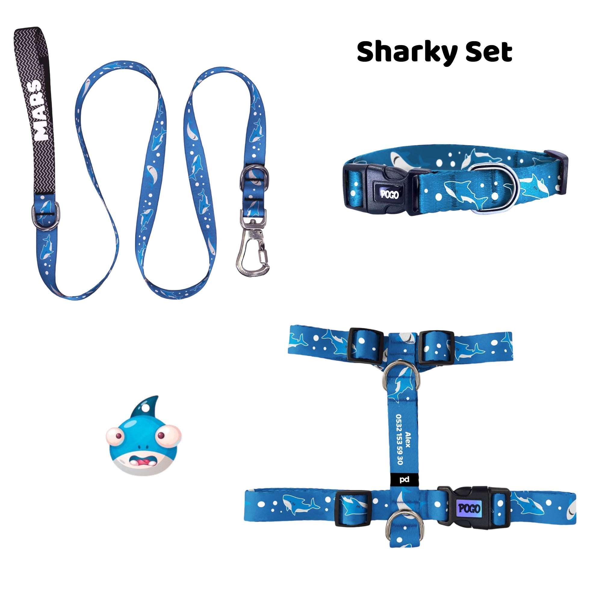 Sharky | Tasma ve Künye Seti - Evcil hayvanlar için mükemmel bir ürün.