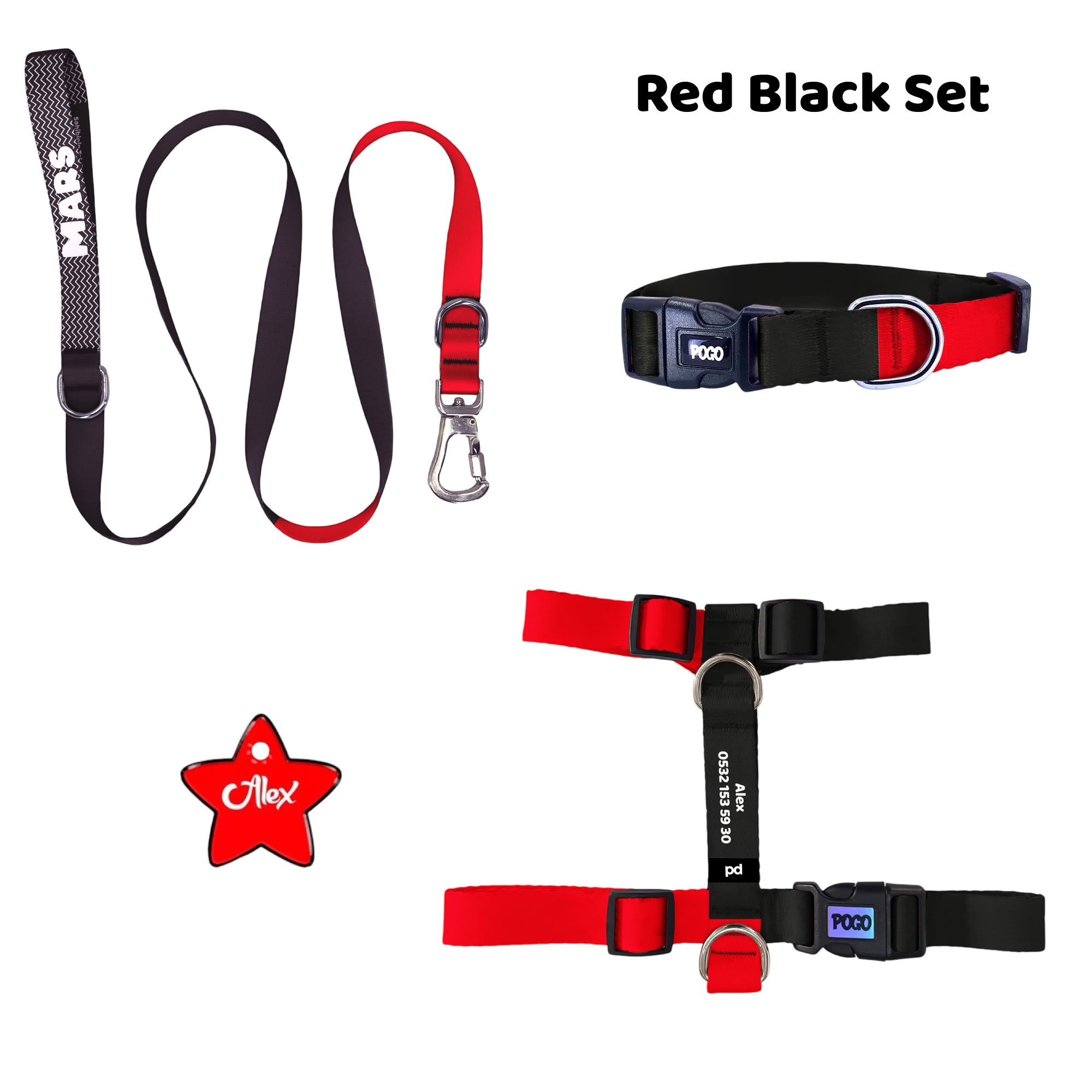 Red Black | Tasma ve Künye Seti - Evcil hayvanlar için mükemmel bir ürün.
