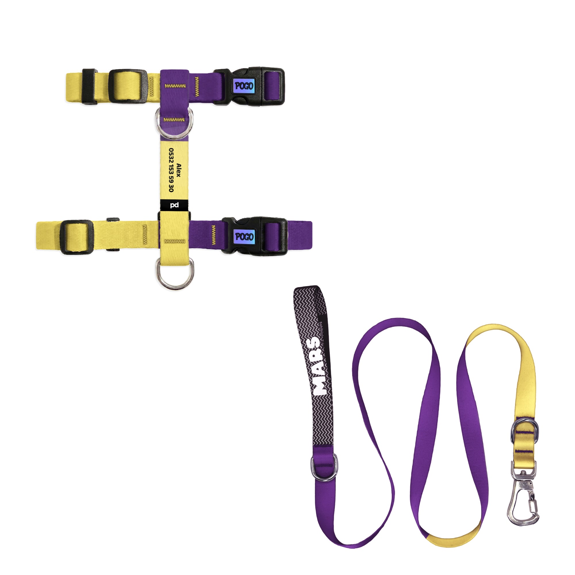 Purple Yellow Kedi Gezdirme Seti - Göğüs Tasması ve İp