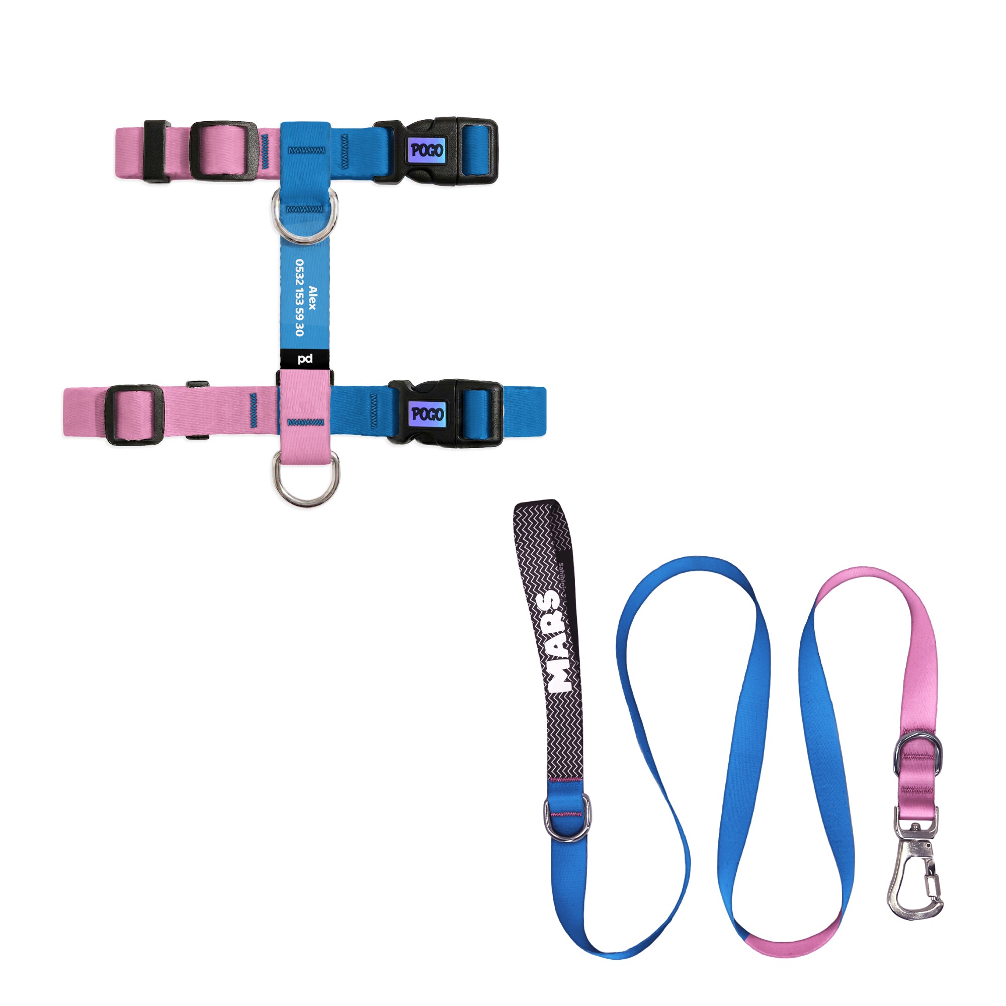 Blue Pink Kedi Gezdirme Seti - Göğüs Tasması ve İp