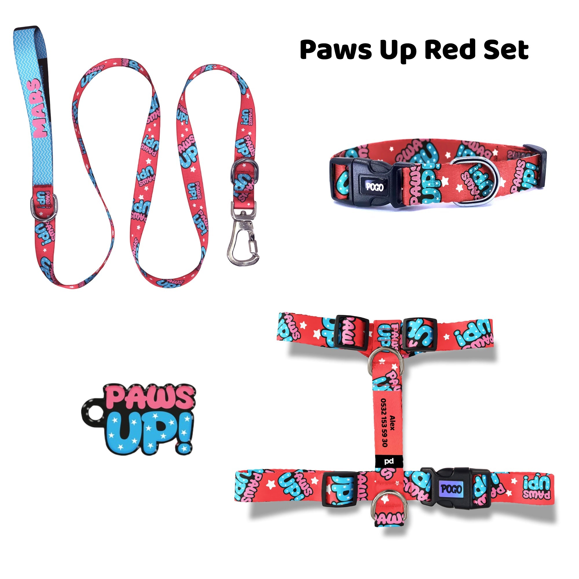 Paws Up! Red | Tasma ve Künye Seti - Evcil hayvanlar için mükemmel bir ürün.
