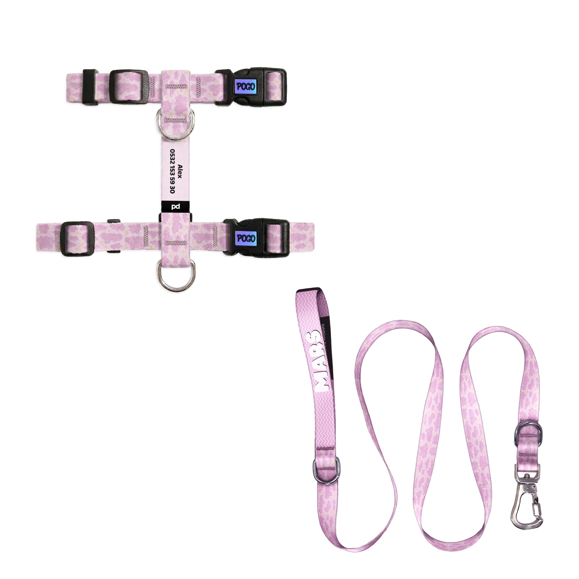 Pink Clouds Kedi Gezdirme Seti - Göğüs Tasması ve İp