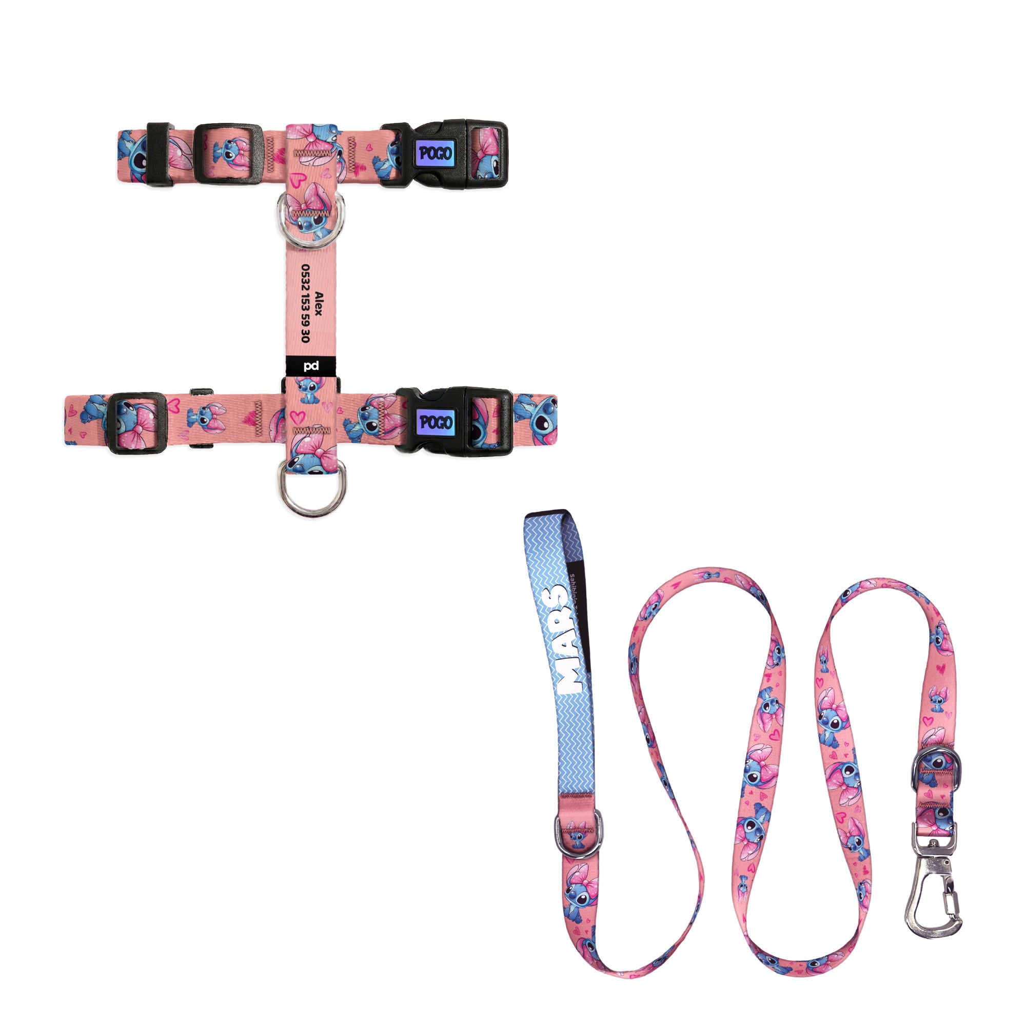 Pink Stitch Kedi Gezdirme Seti - Göğüs Tasması ve İp