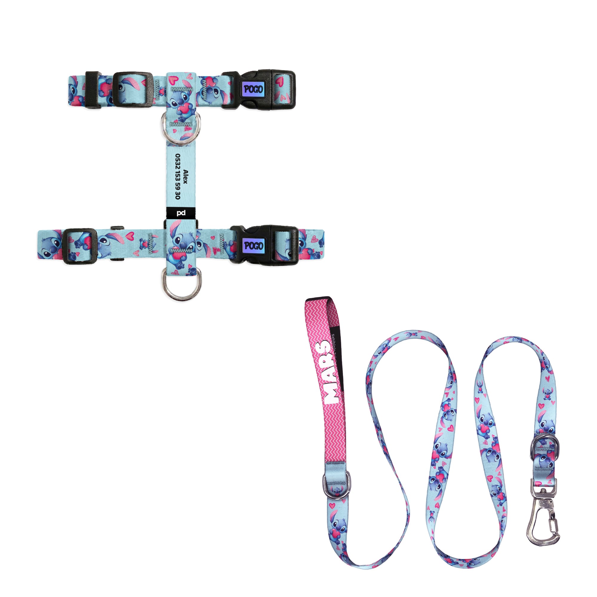 Blue Stitch Kedi Gezdirme Seti - Göğüs Tasması ve İp