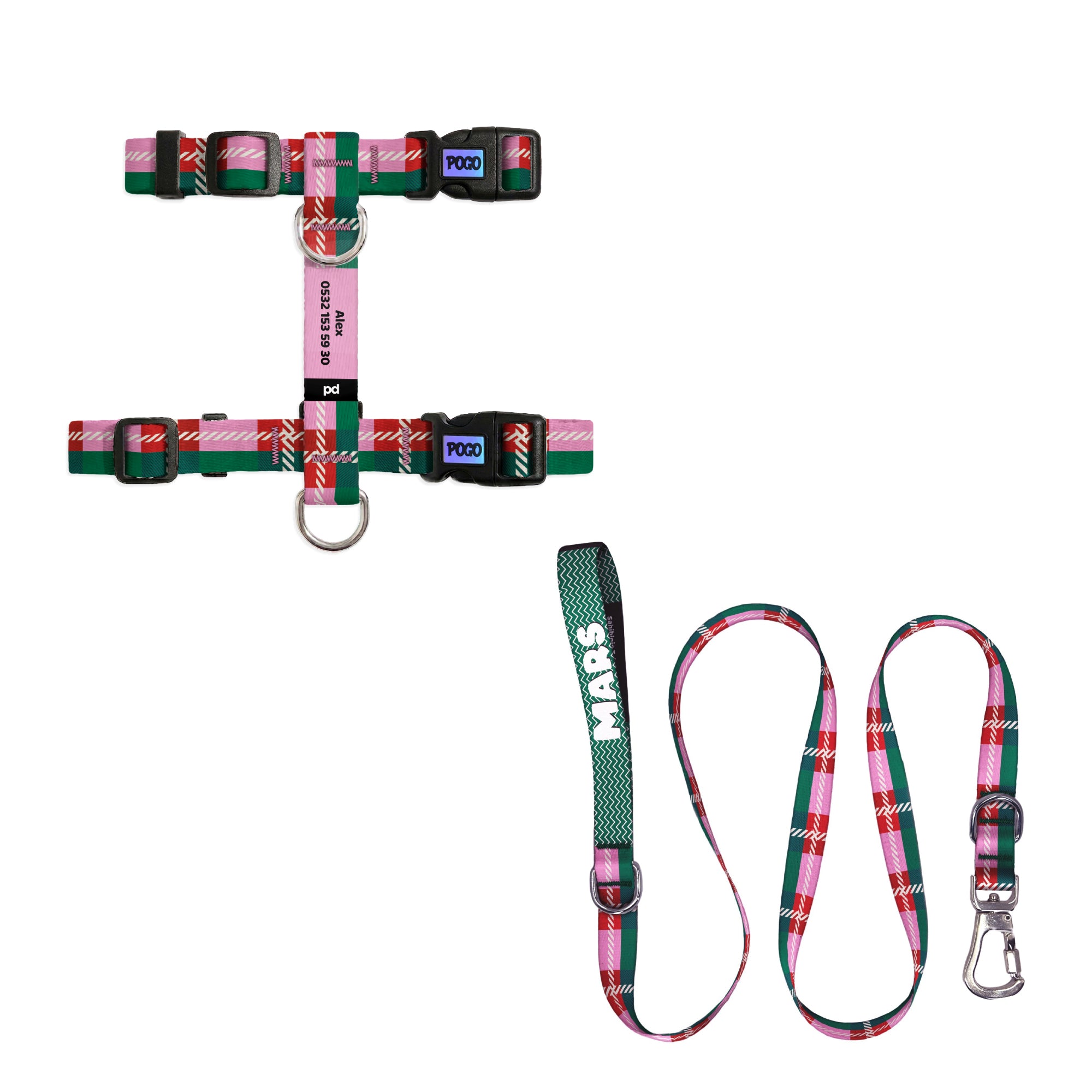 Candy Plaid Kedi Gezdirme Seti - Göğüs Tasması ve İp