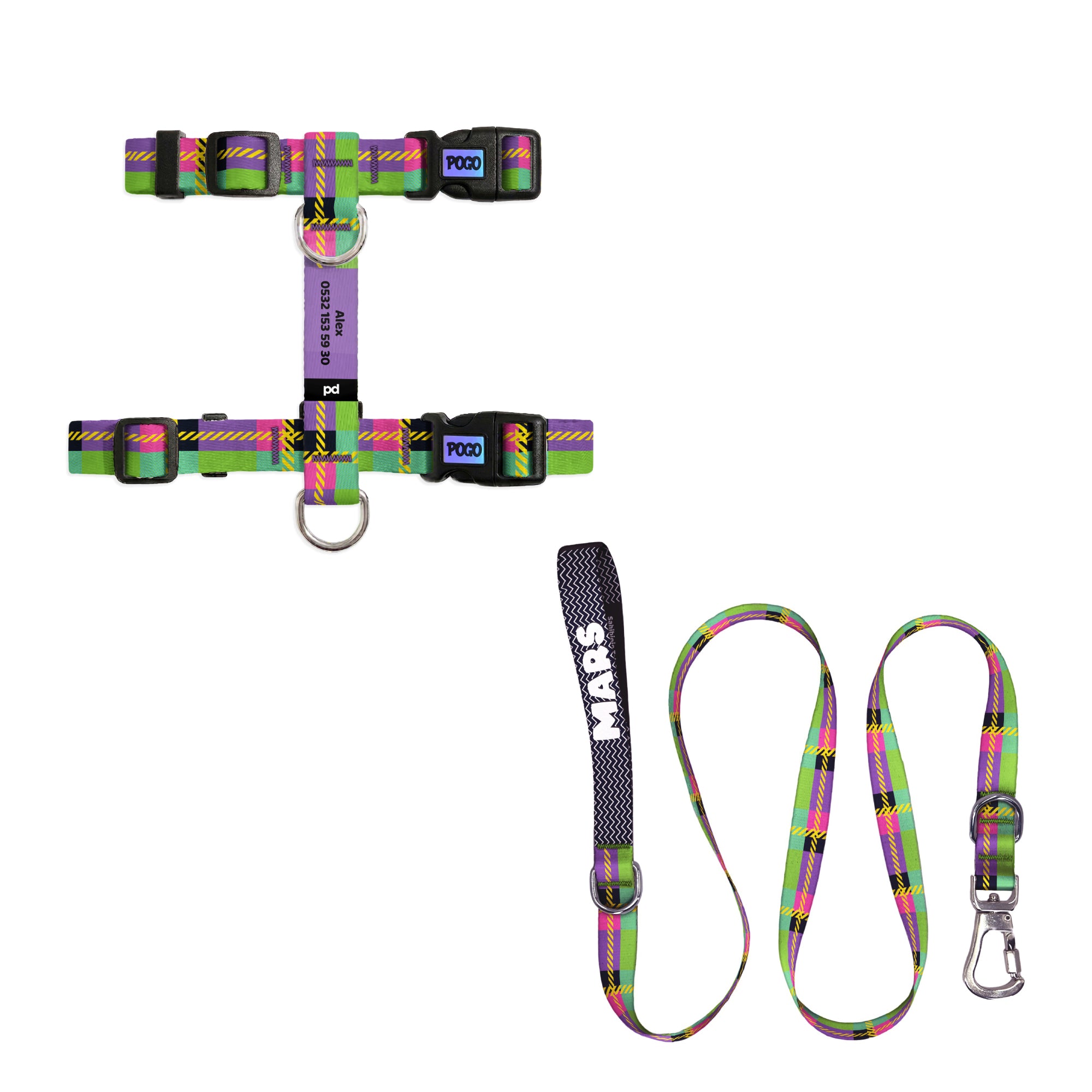 Neon Night Kedi Gezdirme Seti - Göğüs Tasması ve İp