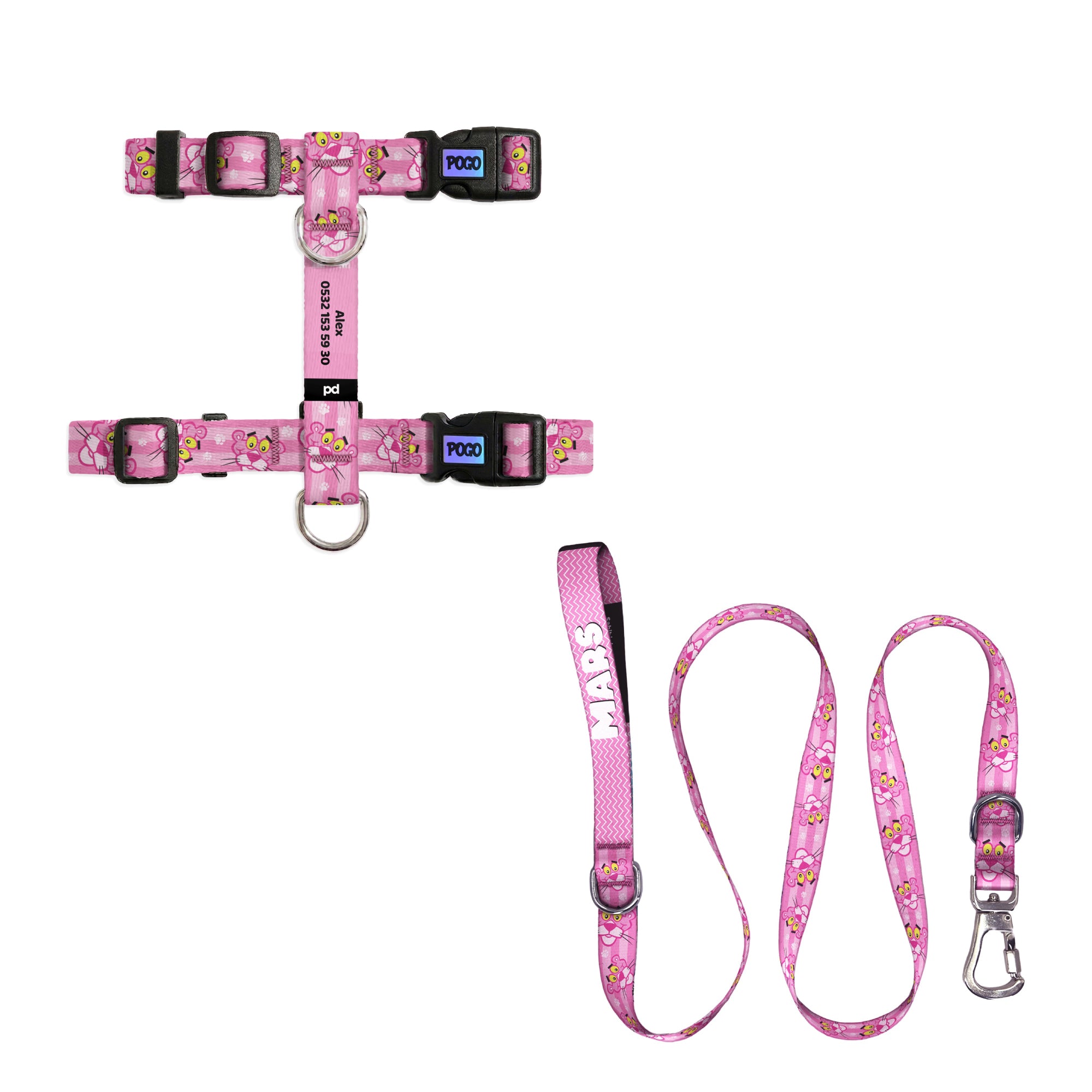 Pembe Panter Kedi Gezdirme Seti - Göğüs Tasması ve İp