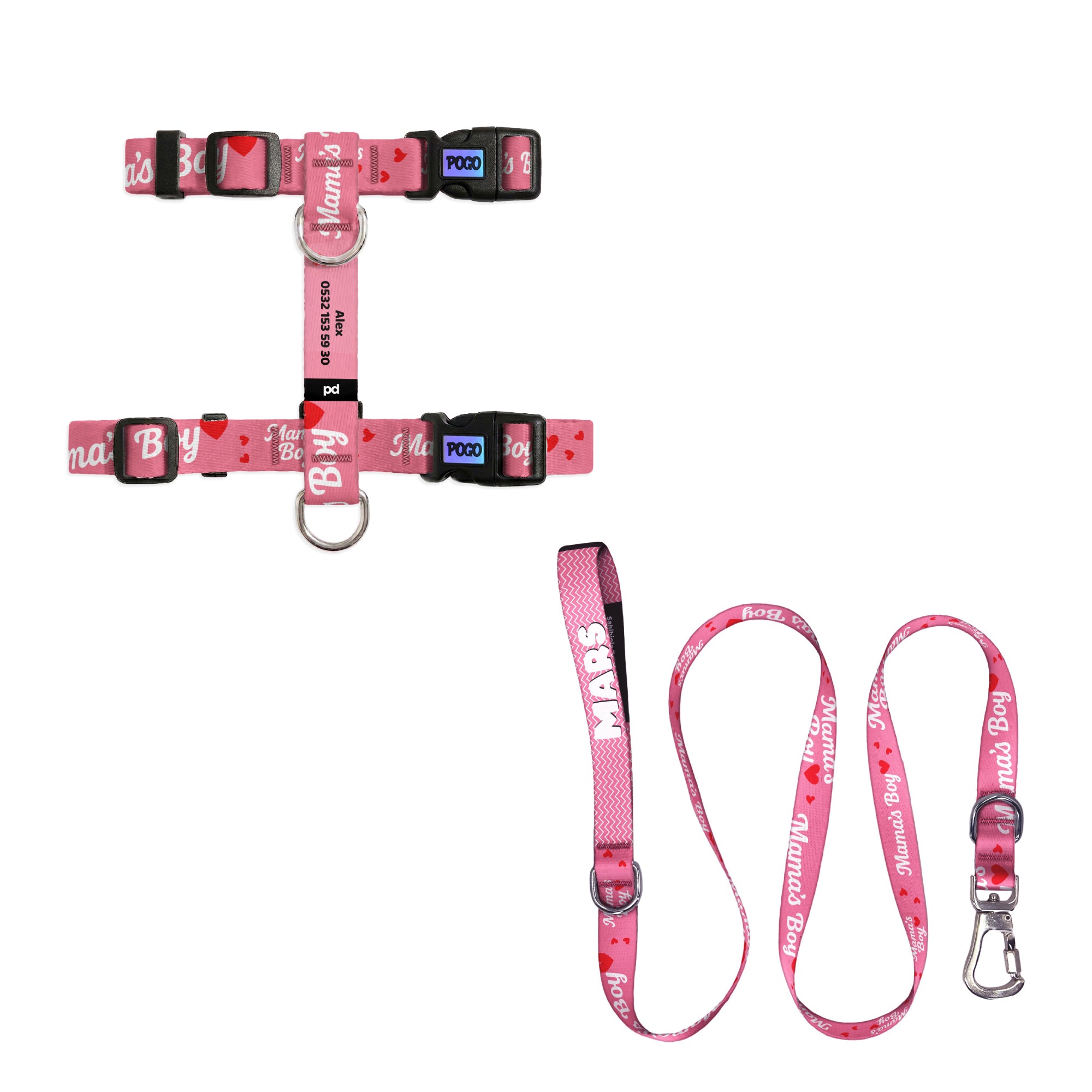 Mamas Boy Pembe Kedi Gezdirme Seti - Göğüs Tasması ve İp