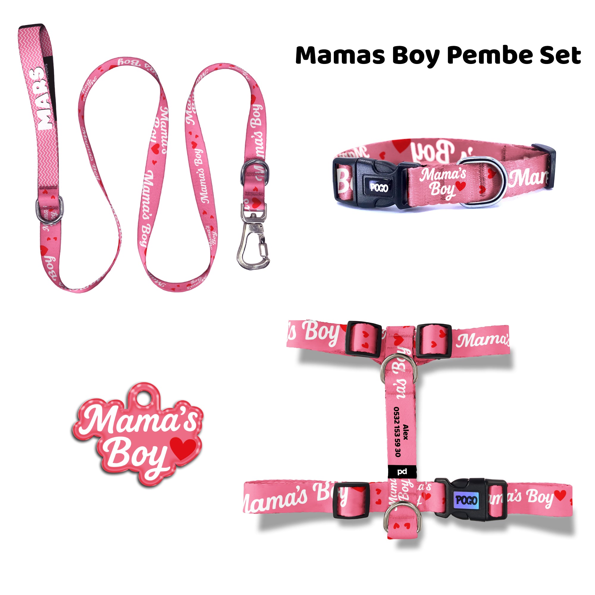 Mamas Boy Pembe | Tasma ve Künye Seti