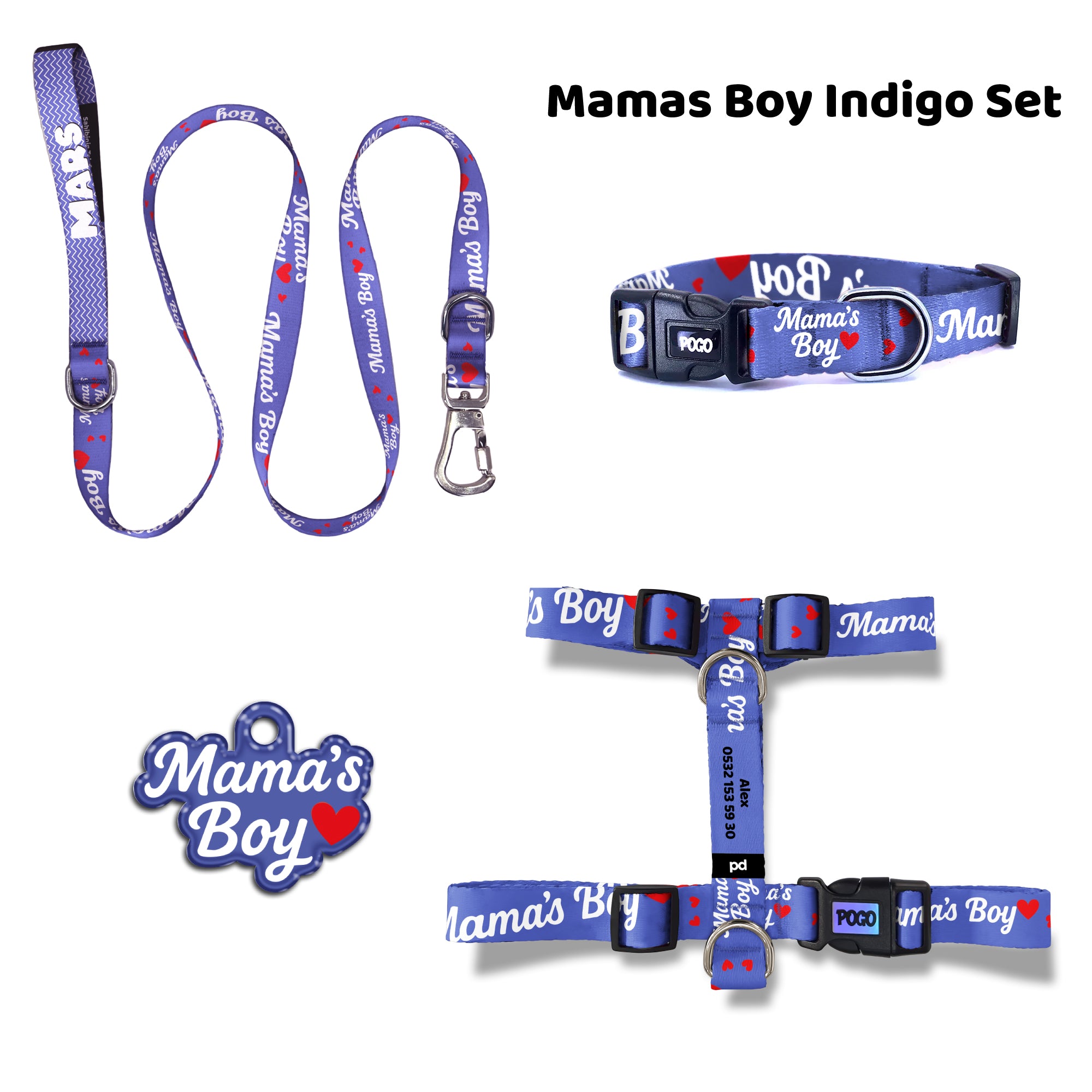Mamas Boy Indigo | Tasma ve Künye Seti