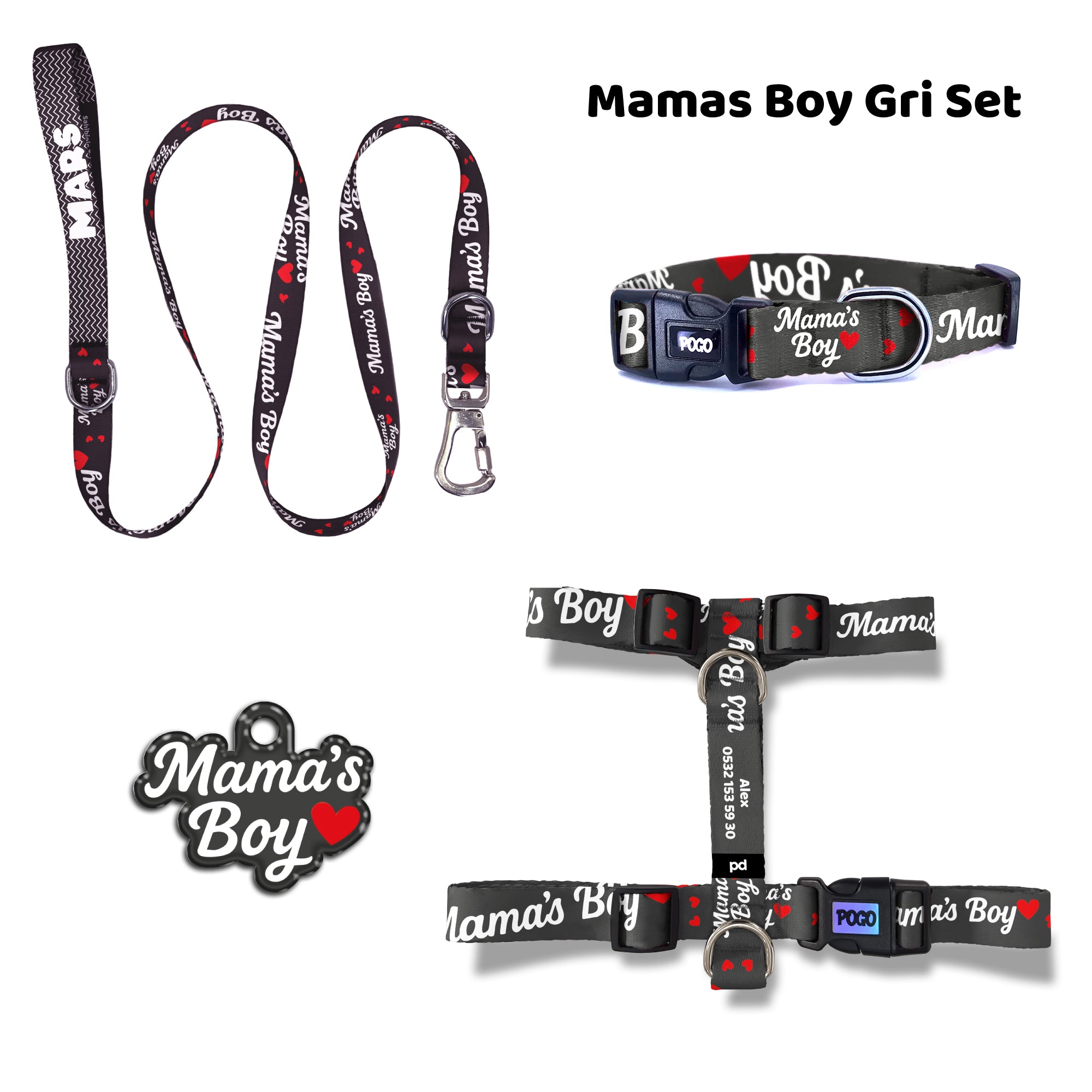 Mamas Boy Gri | Tasma ve Künye Seti