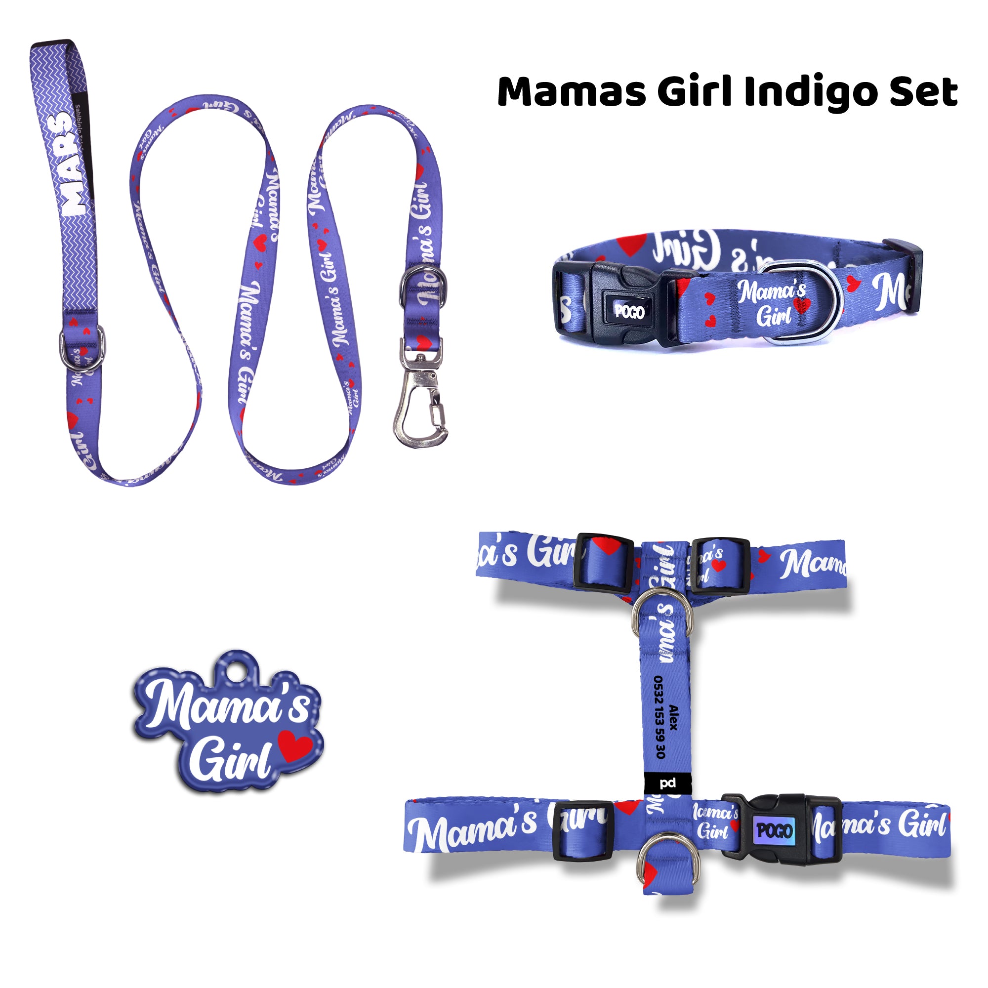 Mamas Girl İndigo | Tasma ve Künye Seti