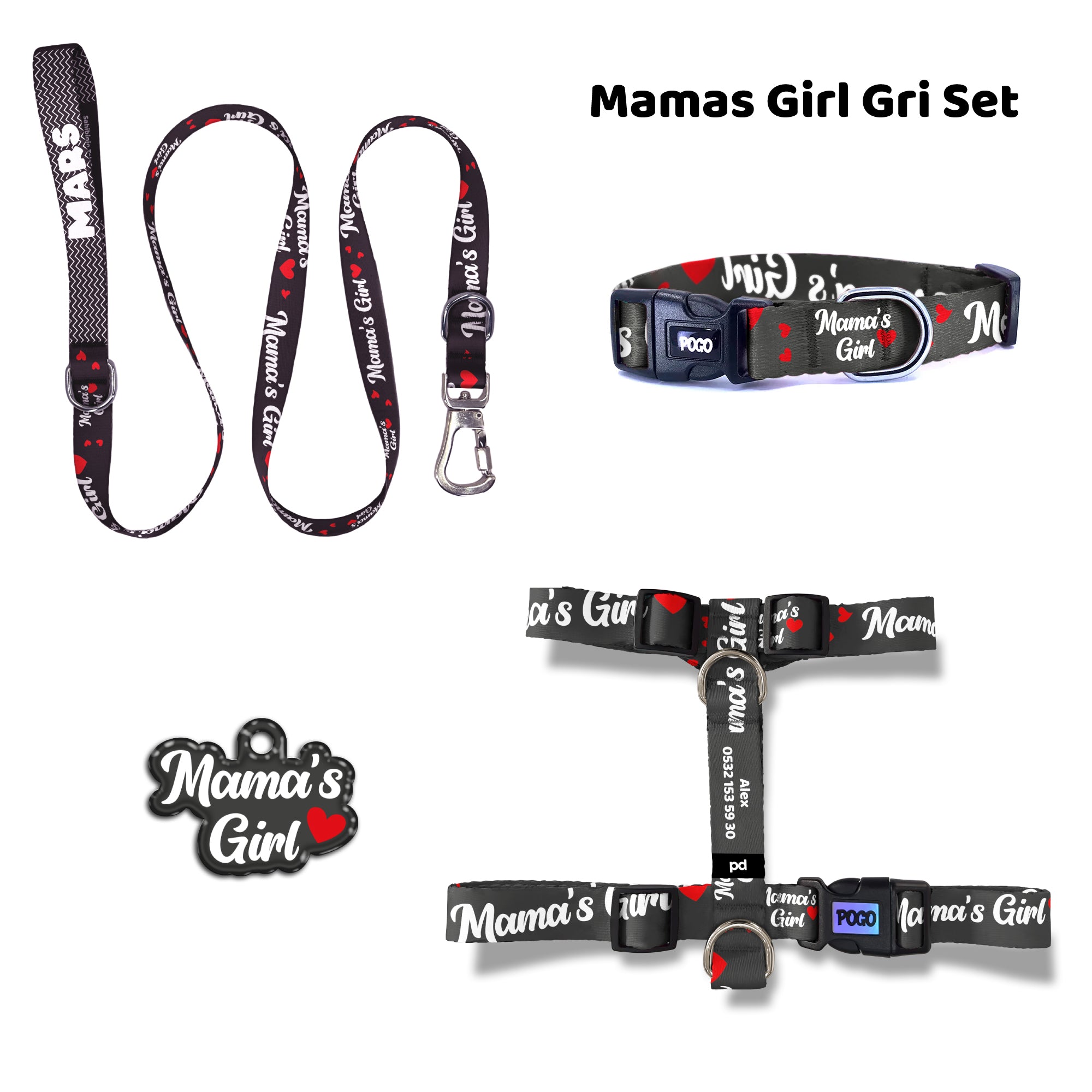 Mamas Girl Gri | Tasma ve Künye Seti