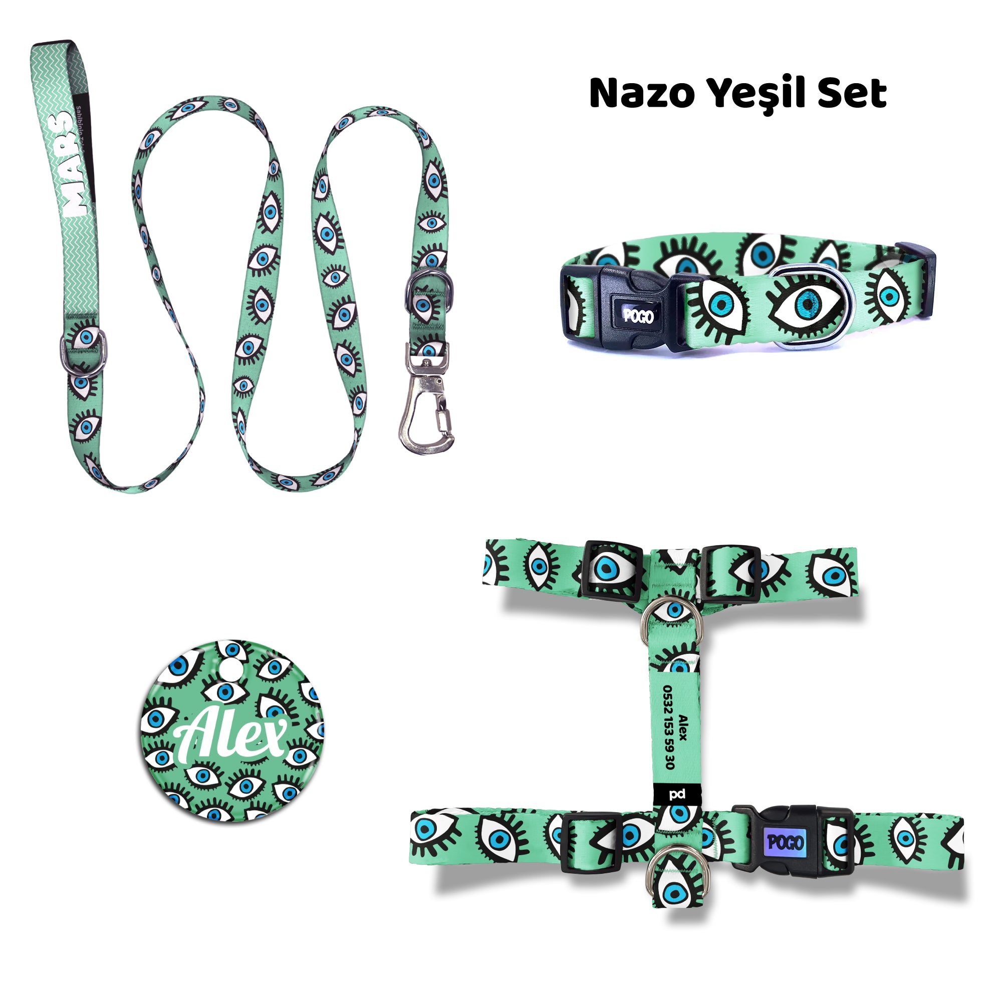 Nazo Yeşil | Tasma ve Künye Seti