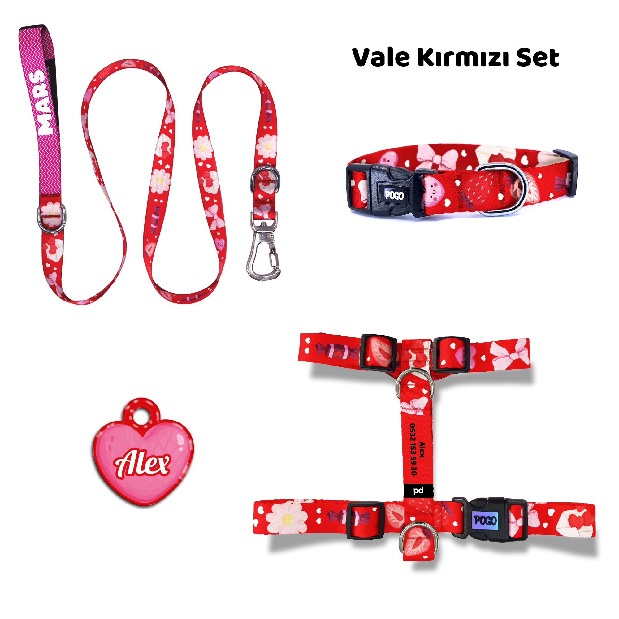 Vale Kırmızı | Tasma ve Künye Seti