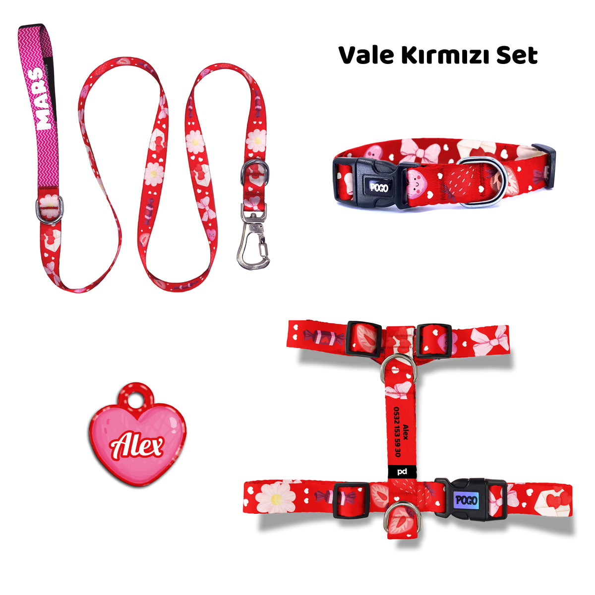 Vale Kırmızı | Tasma ve Künye Seti