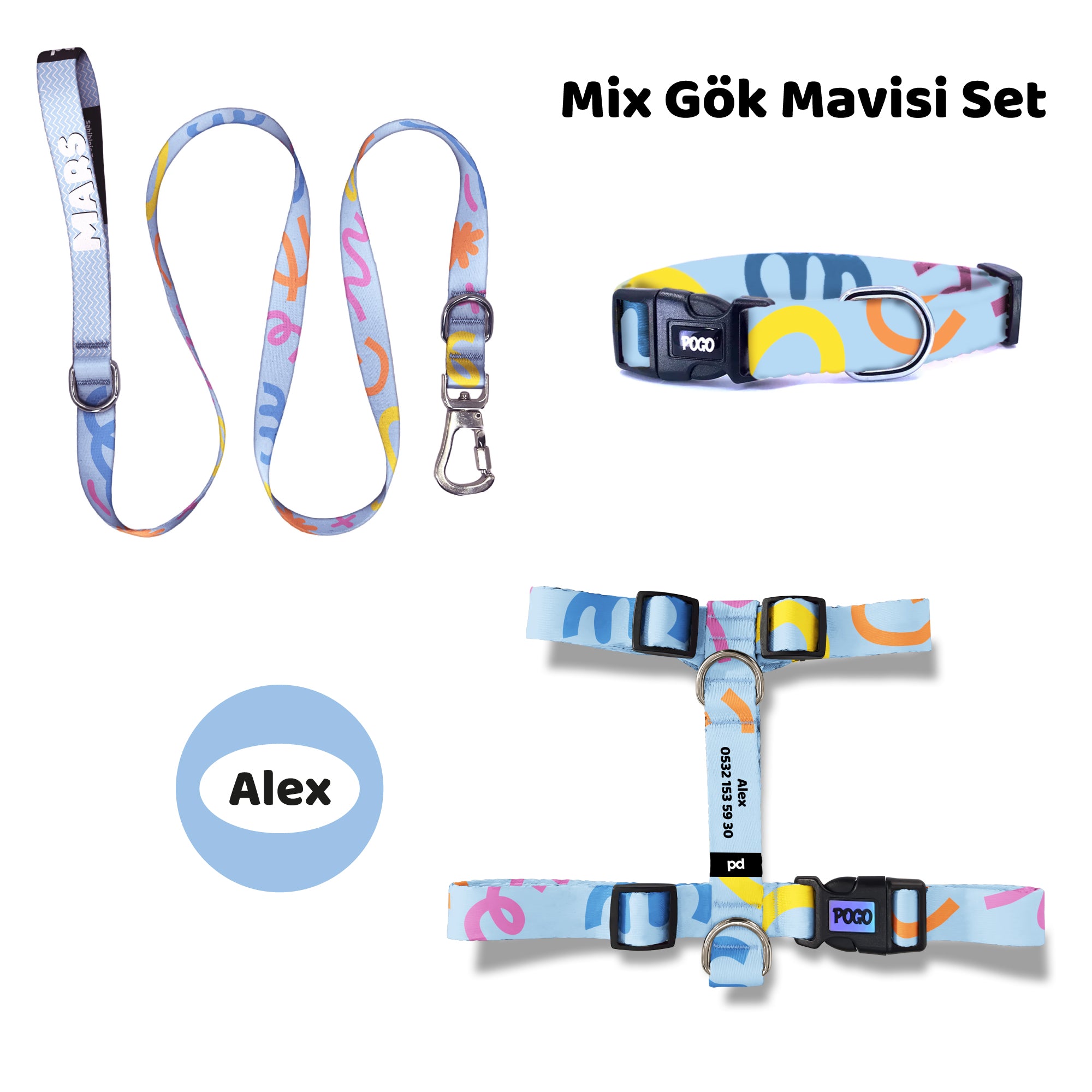 Mix Gök Mavisi | Tasma ve Künye Seti
