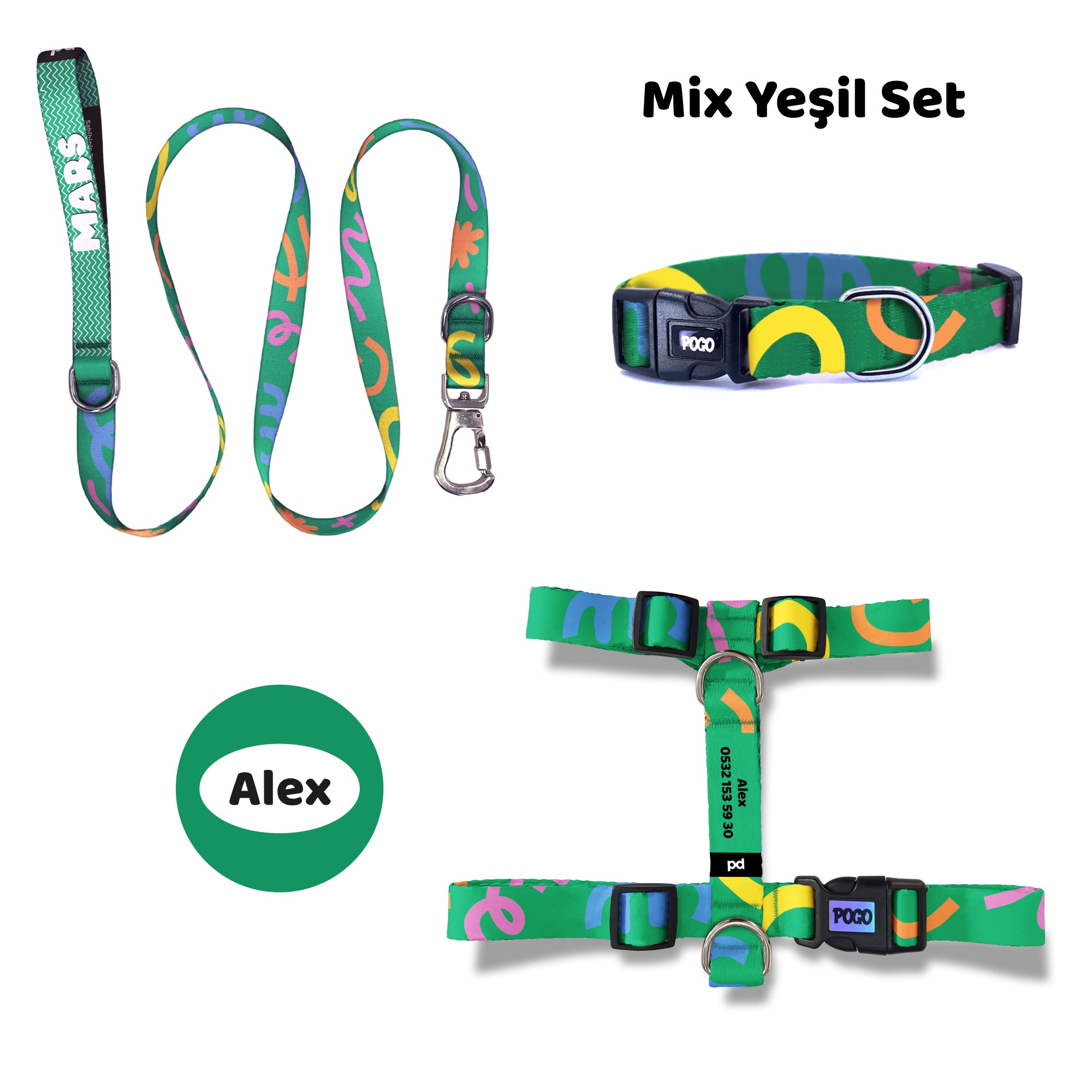 Mix Yeşil | Tasma ve Künye Seti