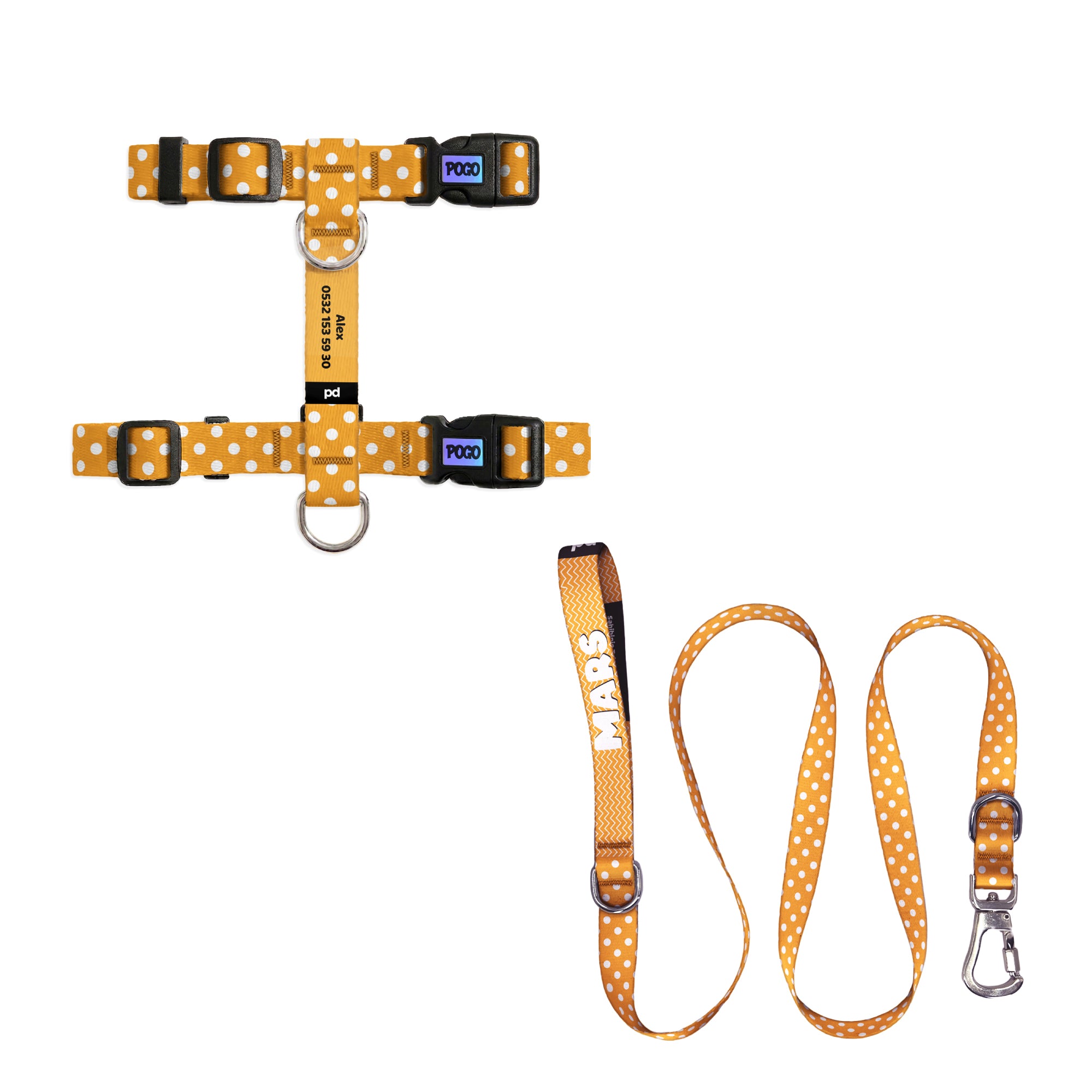 Polka Turuncu Kedi Gezdirme Seti - Göğüs Tasması ve İp