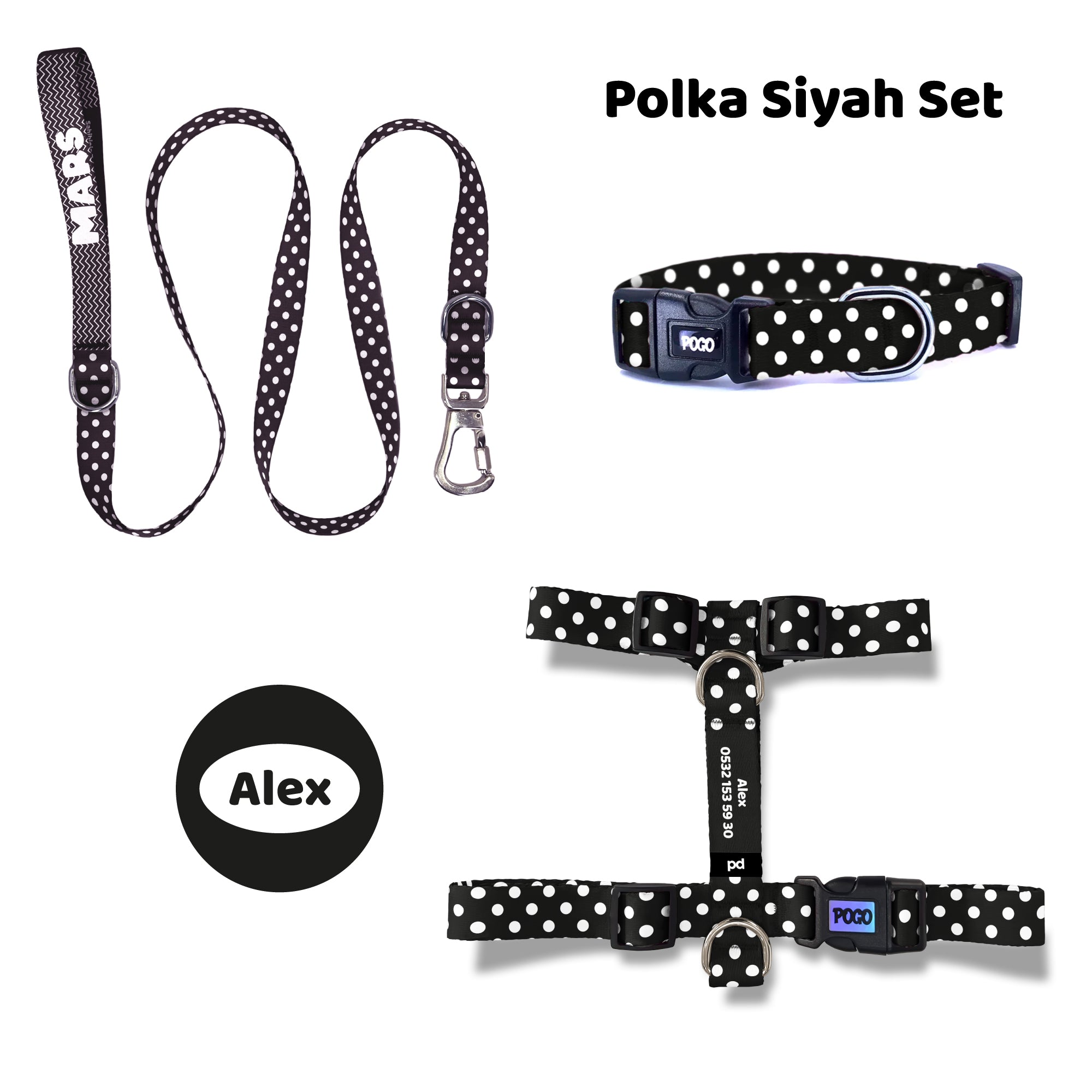 Polka Siyah | Tasma ve Künye Seti