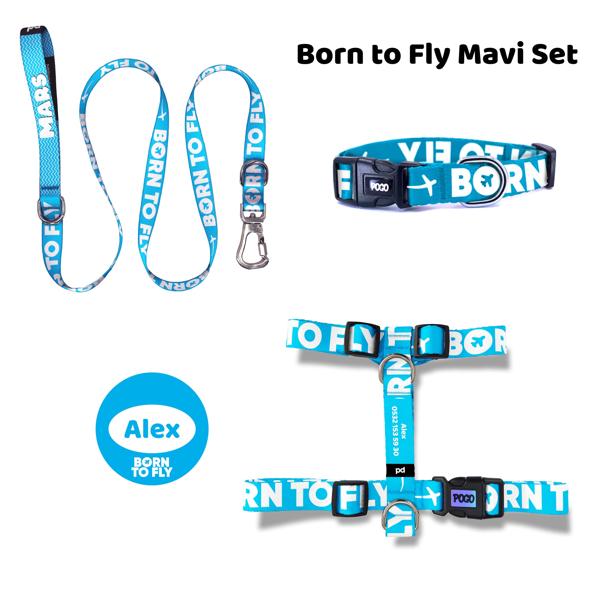 Born to Fly Mavi | Tasma ve Künye Seti