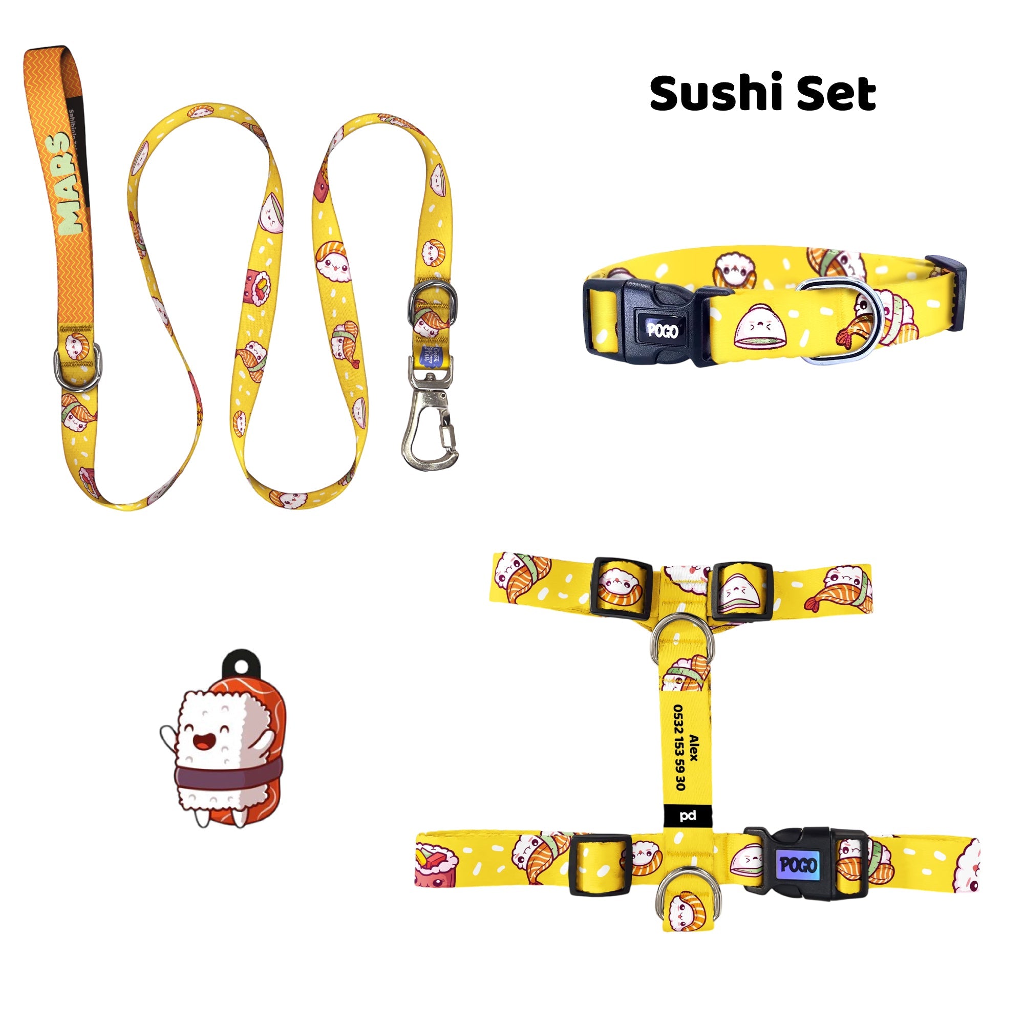 Sushi | Tasma ve Künye Seti - Evcil hayvanlar için mükemmel bir ürün.