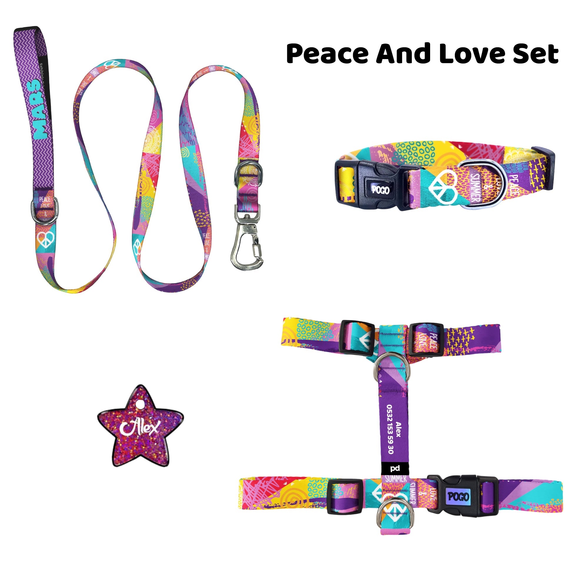 Peace And Love | Tasma ve Künye Seti - Evcil hayvanlar için mükemmel bir ürün.