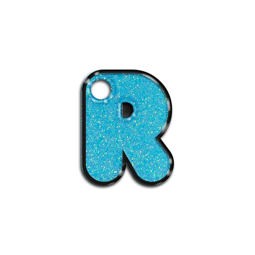 R Harfi Rounded Açık Mavi Glitter | İsimlik