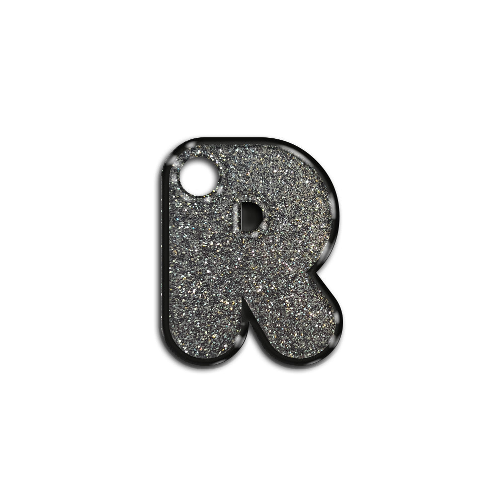 R Harfi Rounded Gri Glitter | İsimlik