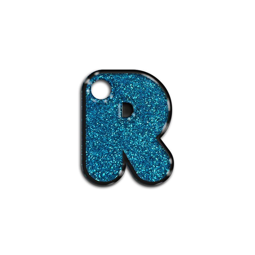 R Harfi Rounded Mavi Glitter | İsimlik