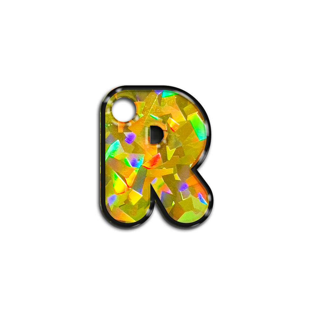 R Harfi Rounded Sarı Holo | İsimlik