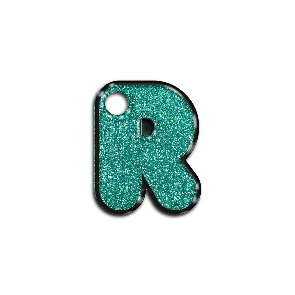 R Harfi Rounded Su Yeşil Glitter | İsimlik