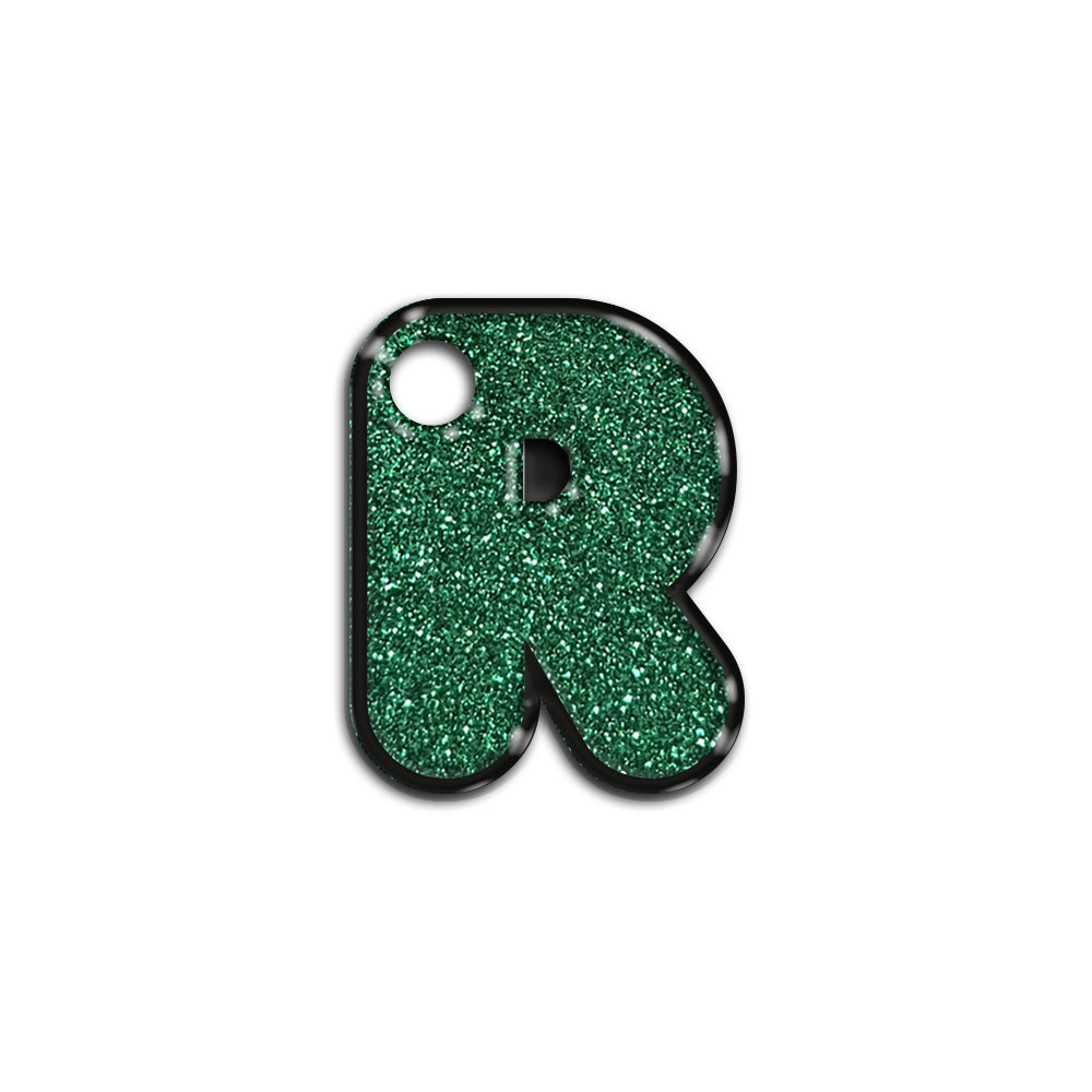 R Harfi Rounded Yeşil Glitter | İsimlik