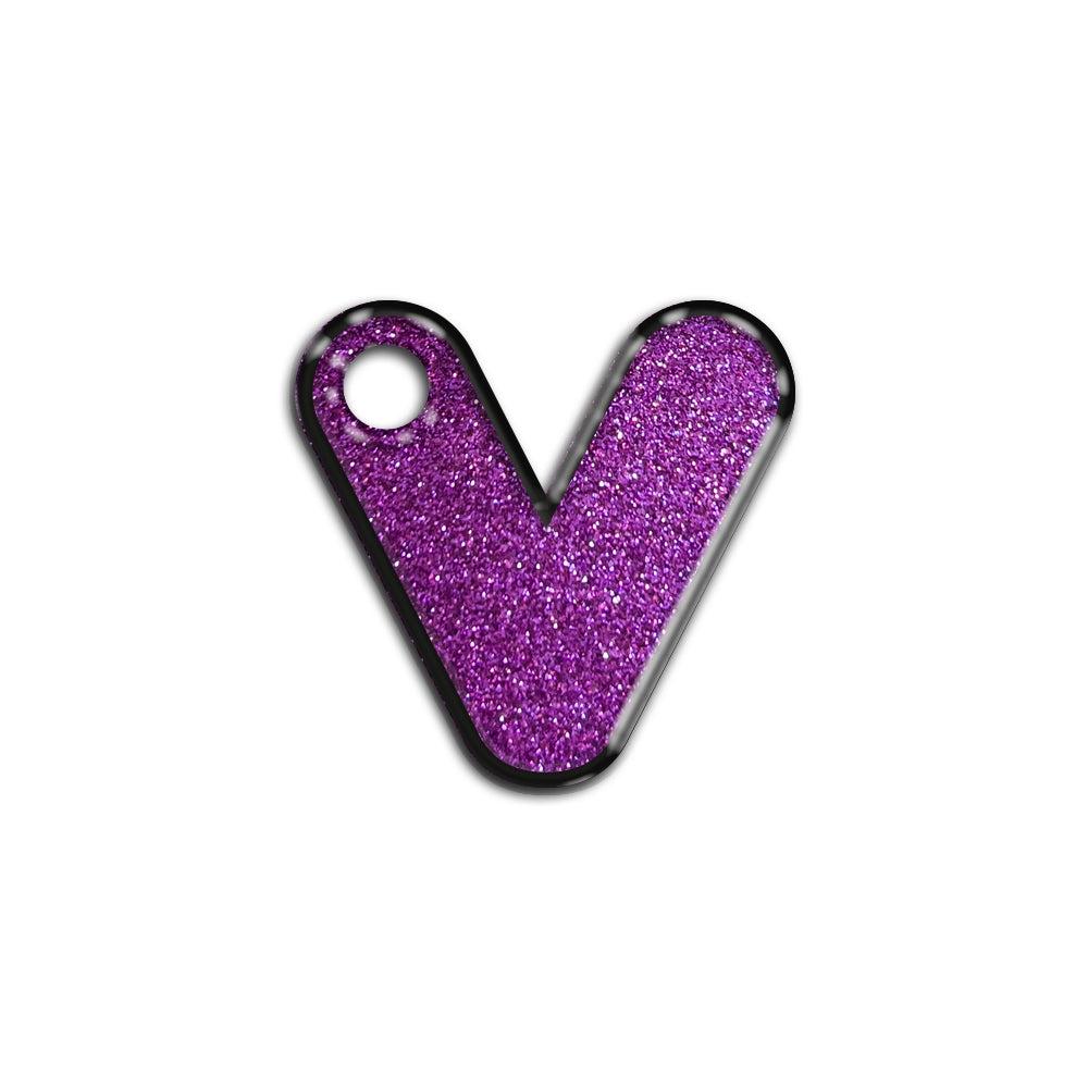 V Harfi Rounded Mor Glitter | İsimlik