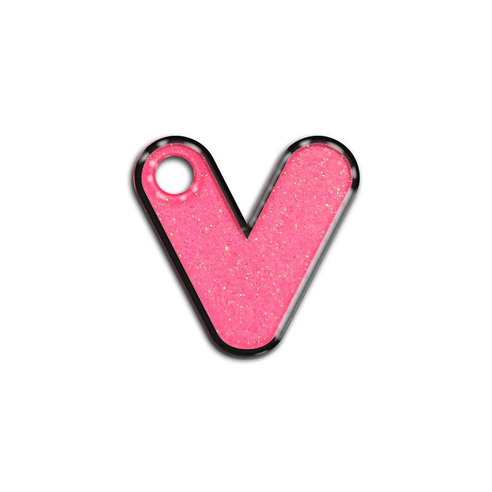 V Harfi Rounded Şeker Pembe Glitter | İsimlik