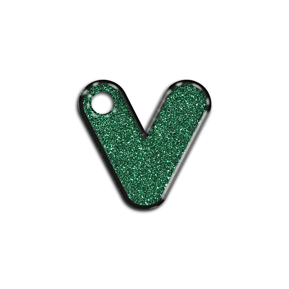 V Harfi Rounded Yeşil Glitter | İsimlik