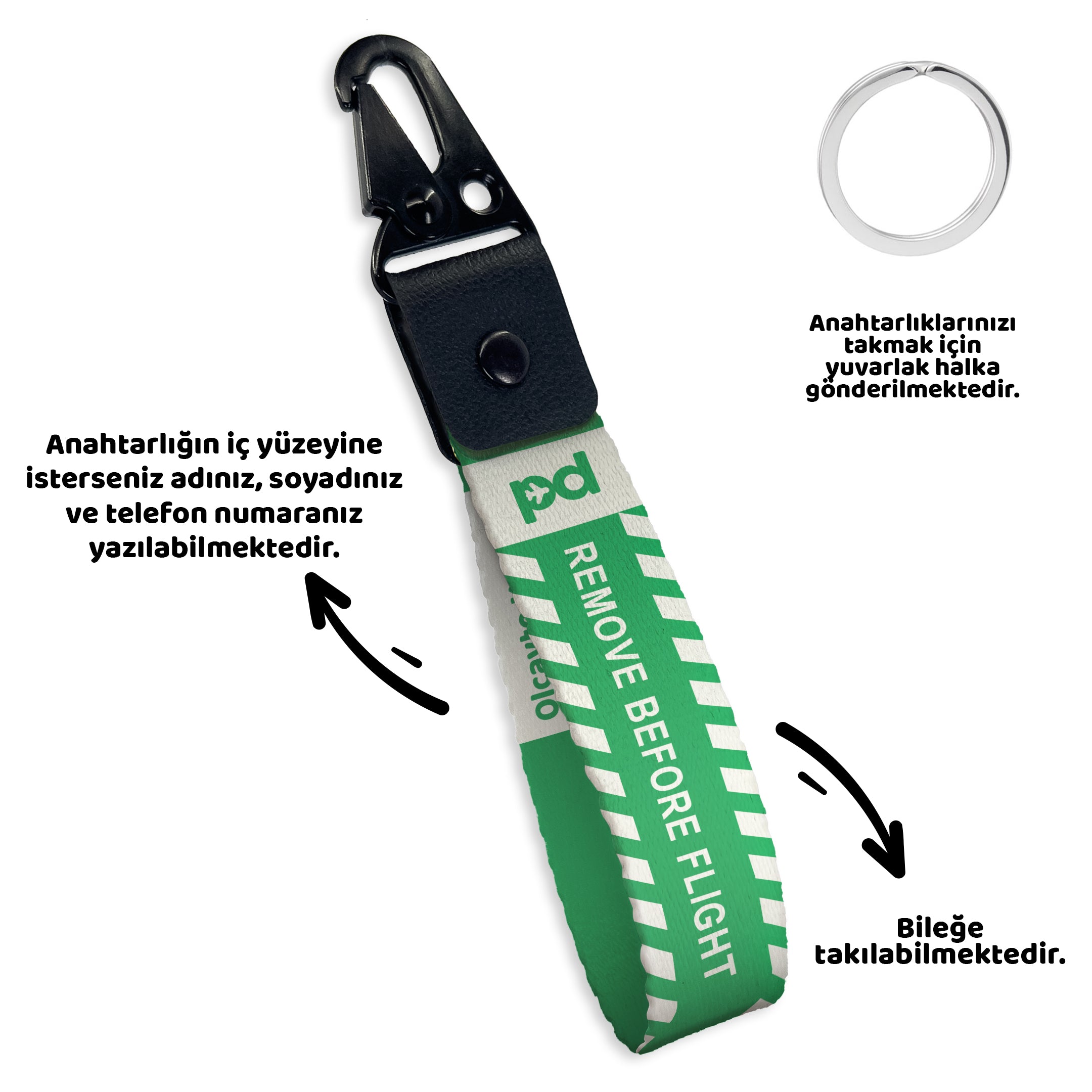 Remove Before Flight Yeşil | PD Fly Anahtarlık - Evcil hayvanlar için mükemmel bir ürün.