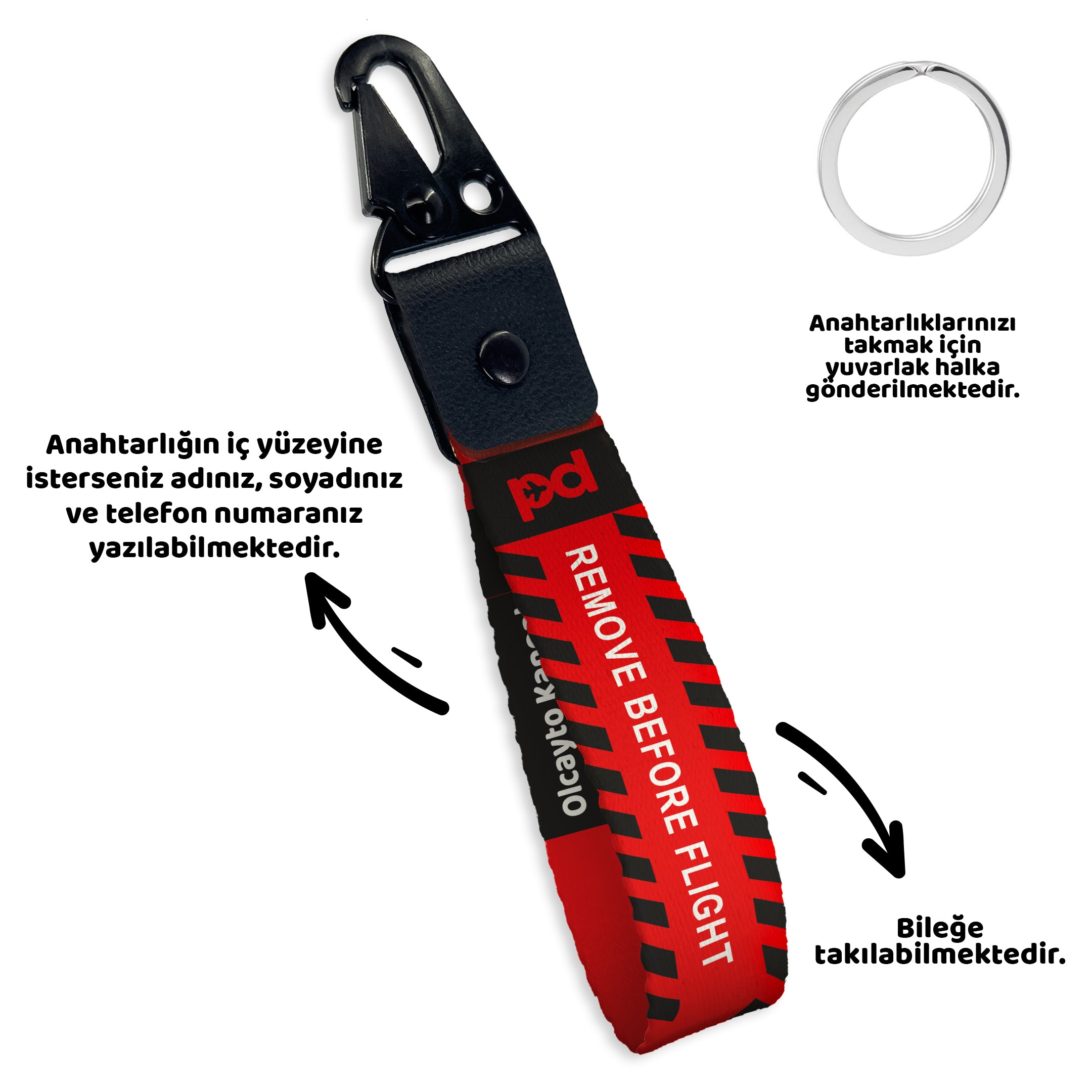 Remove Before Flight Kırmızı Siyah | PD Fly Anahtarlık - Evcil hayvanlar için mükemmel bir ürün.