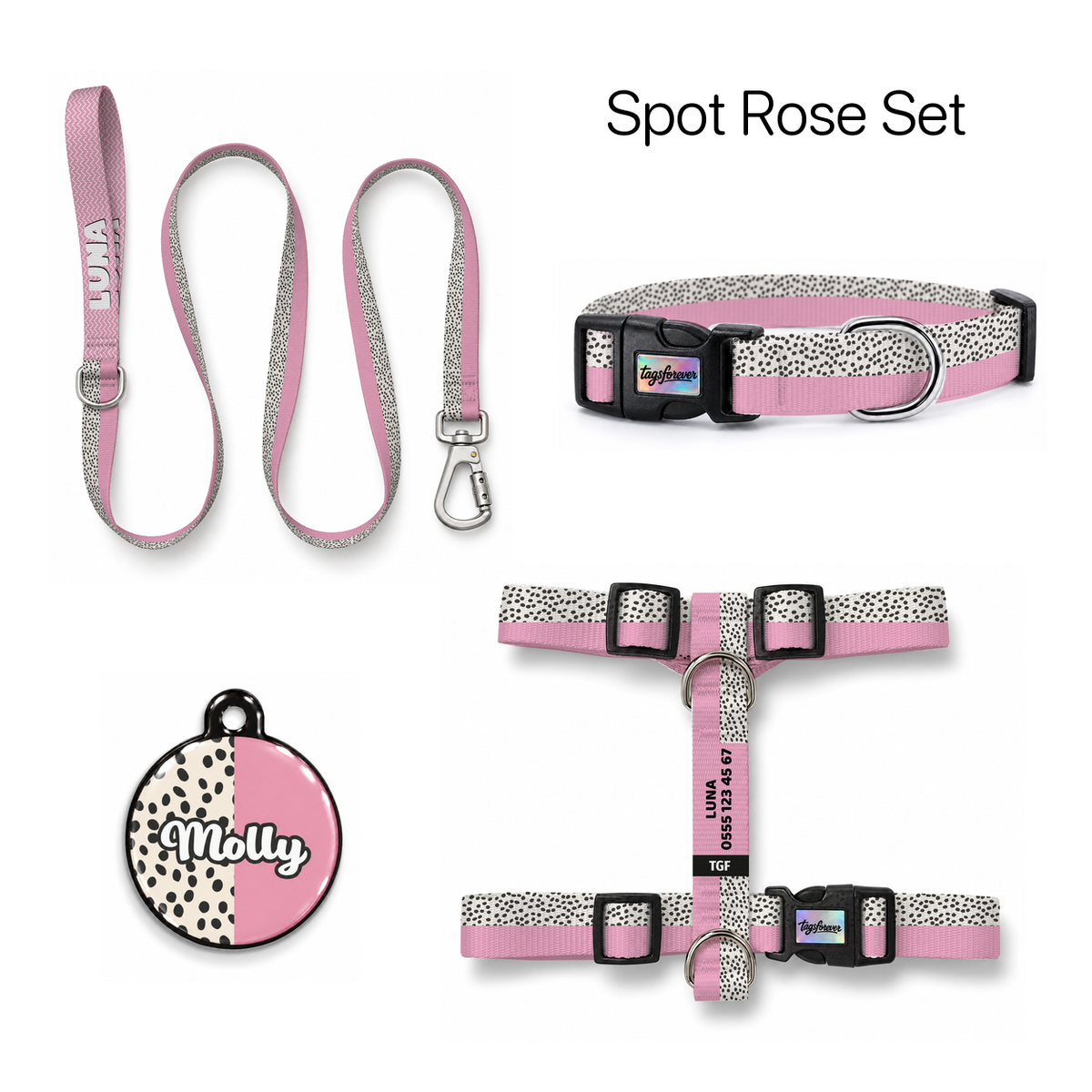 Spot Rose Tasma ve Künye Seti – Set fotoğrafı