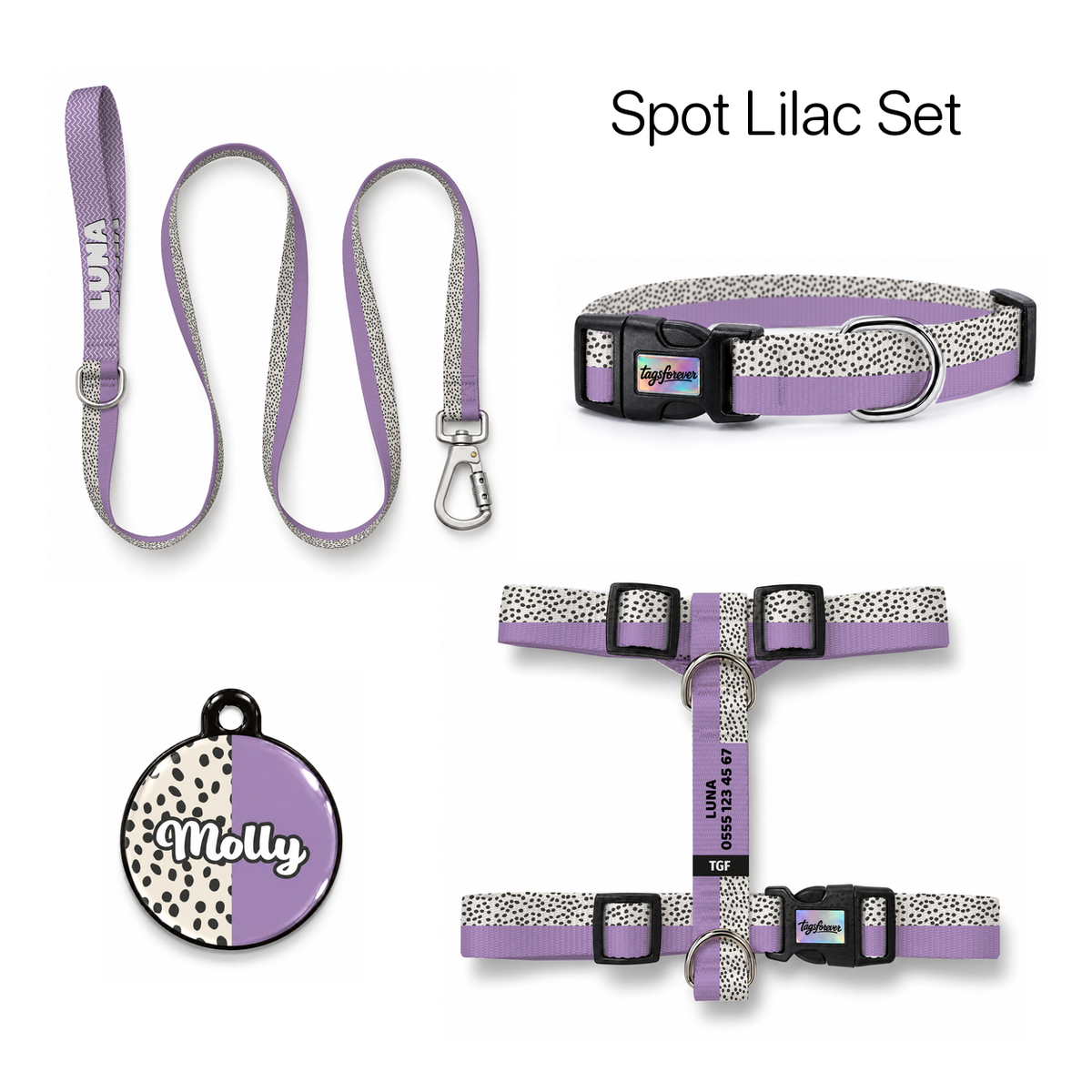 Spot Lilac Tasma ve Künye Seti – Set fotoğrafı