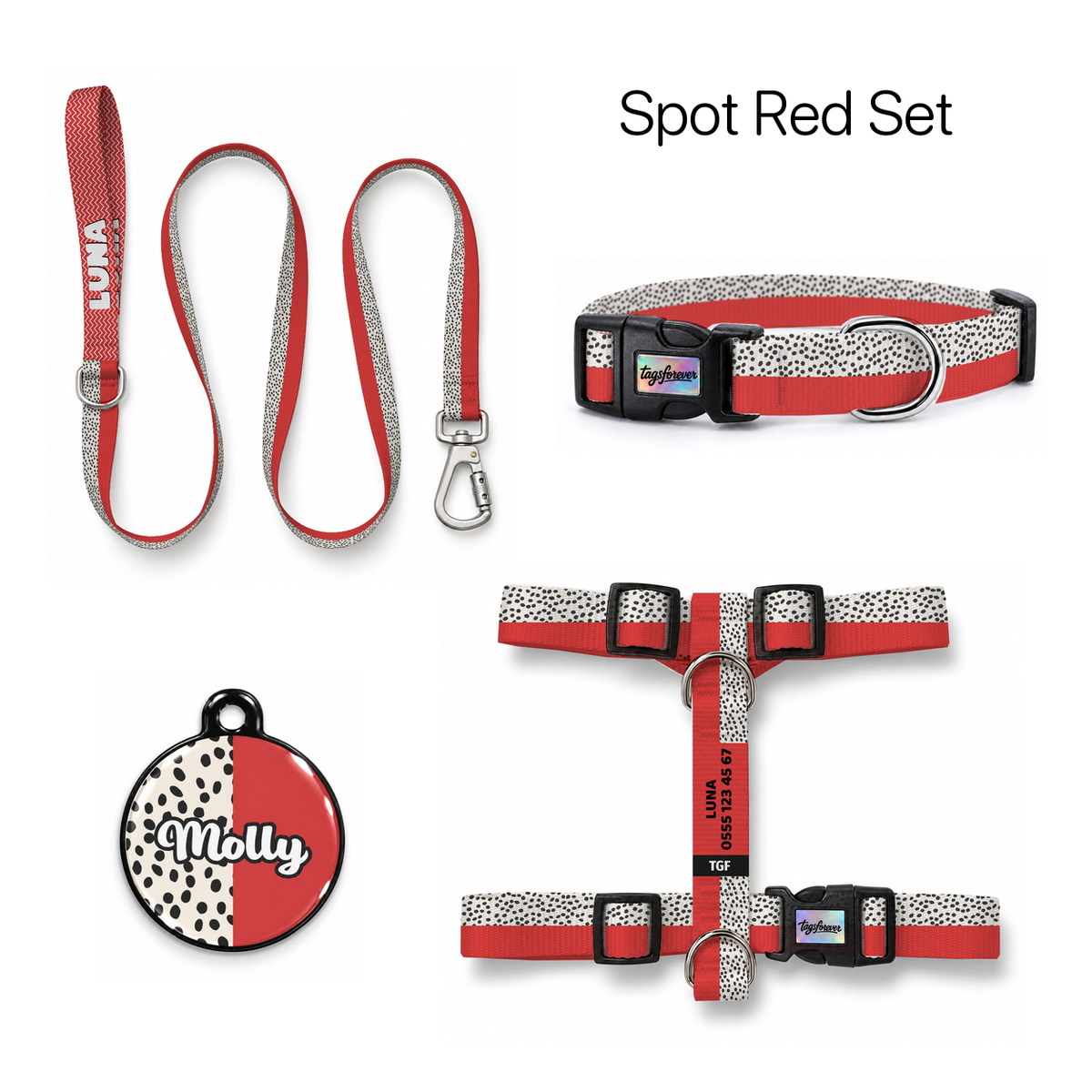 Spot Red Tasma ve Künye Seti – Set fotoğrafı