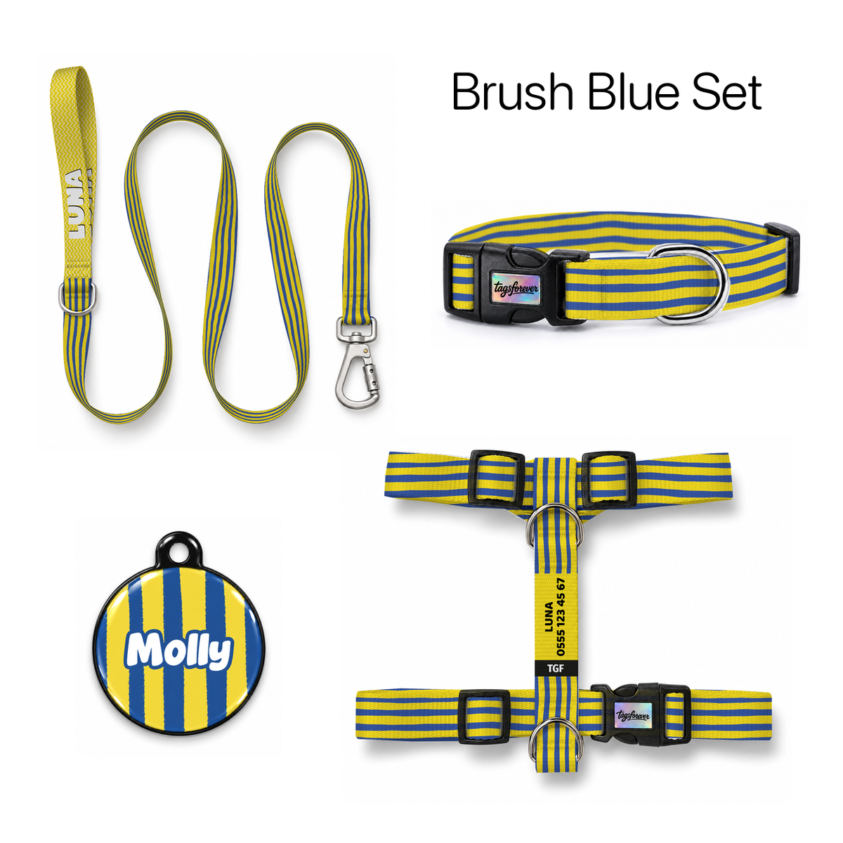 Brush Blue Tasma ve Künye Seti – Set fotoğrafı