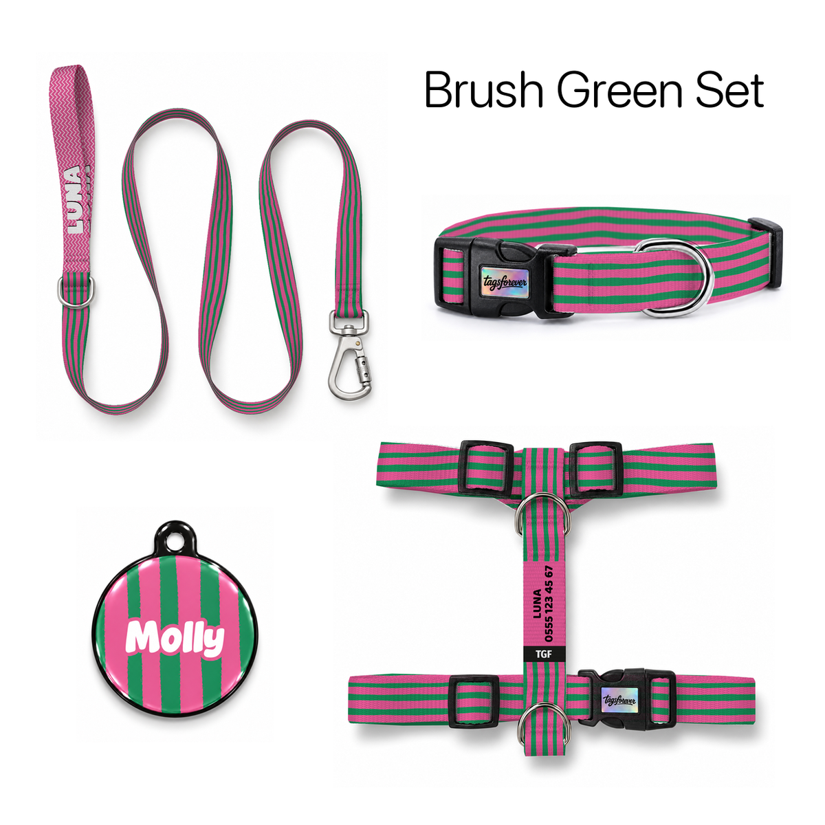 Brush Green Tasma ve Künye Seti – Set fotoğrafı