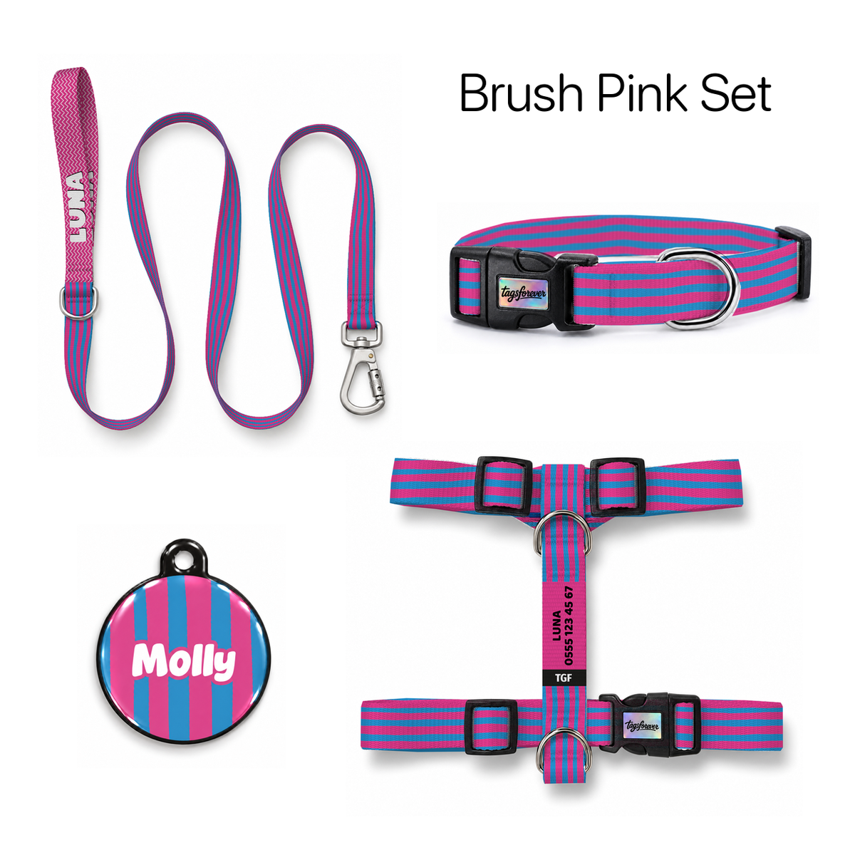 Brush Pink Tasma ve Künye Seti – Set fotoğrafı