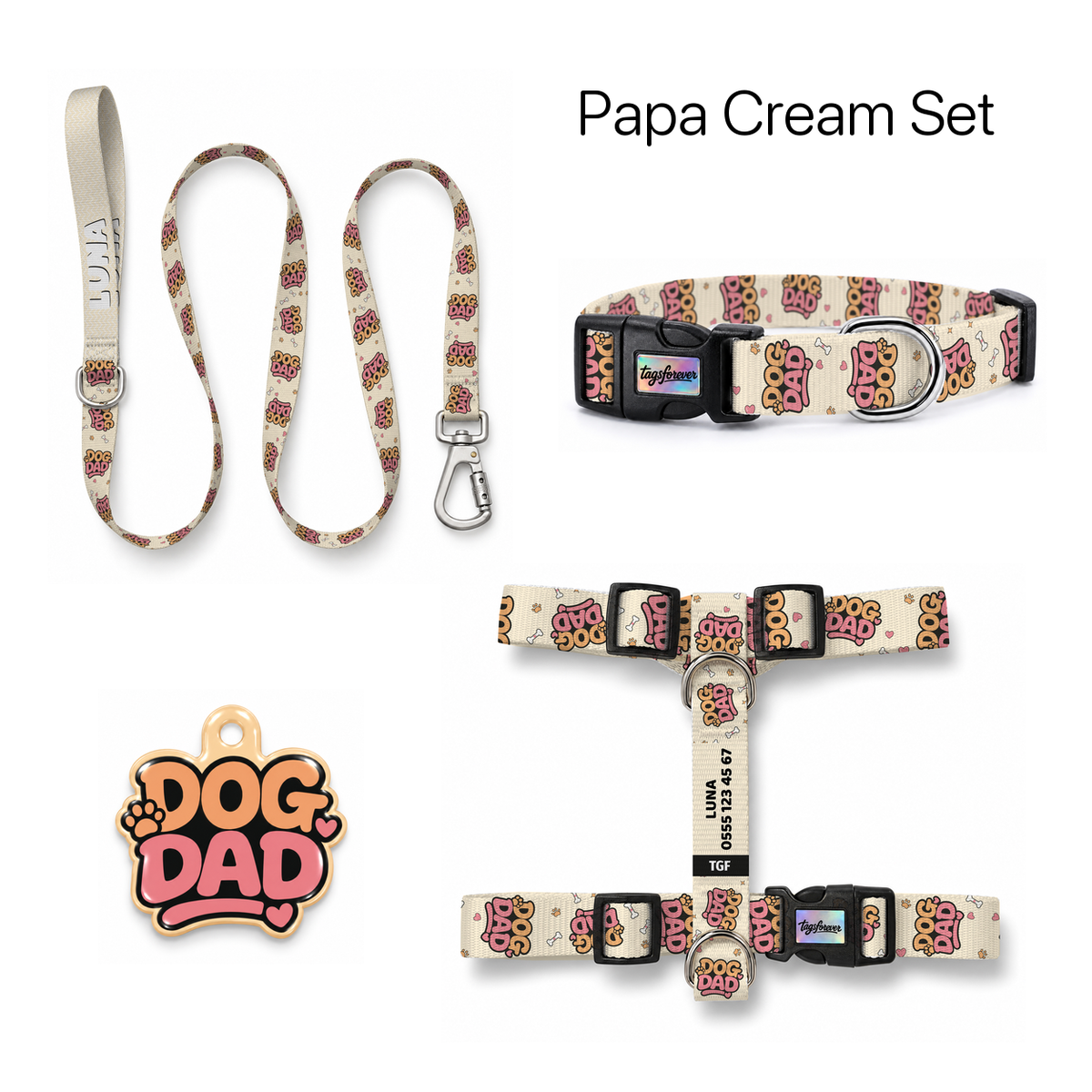 Papa Cream Tasma ve Künye Seti – Set fotoğrafı